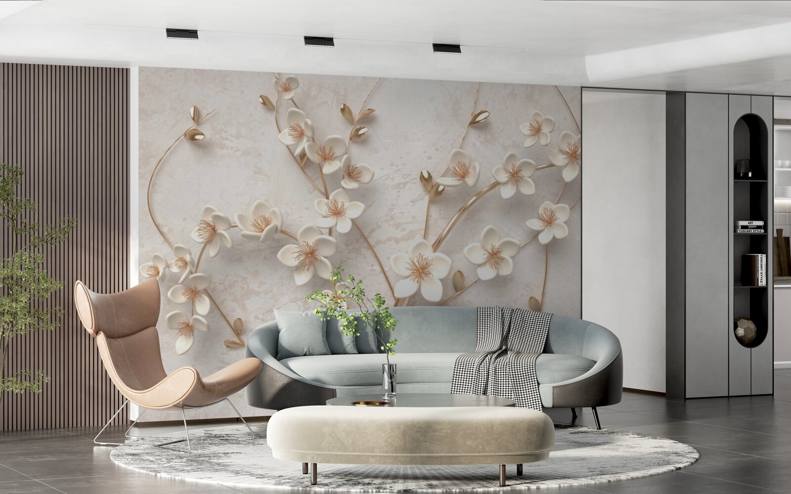 Фотошпалери кілька гілок з білими квітами магнолії