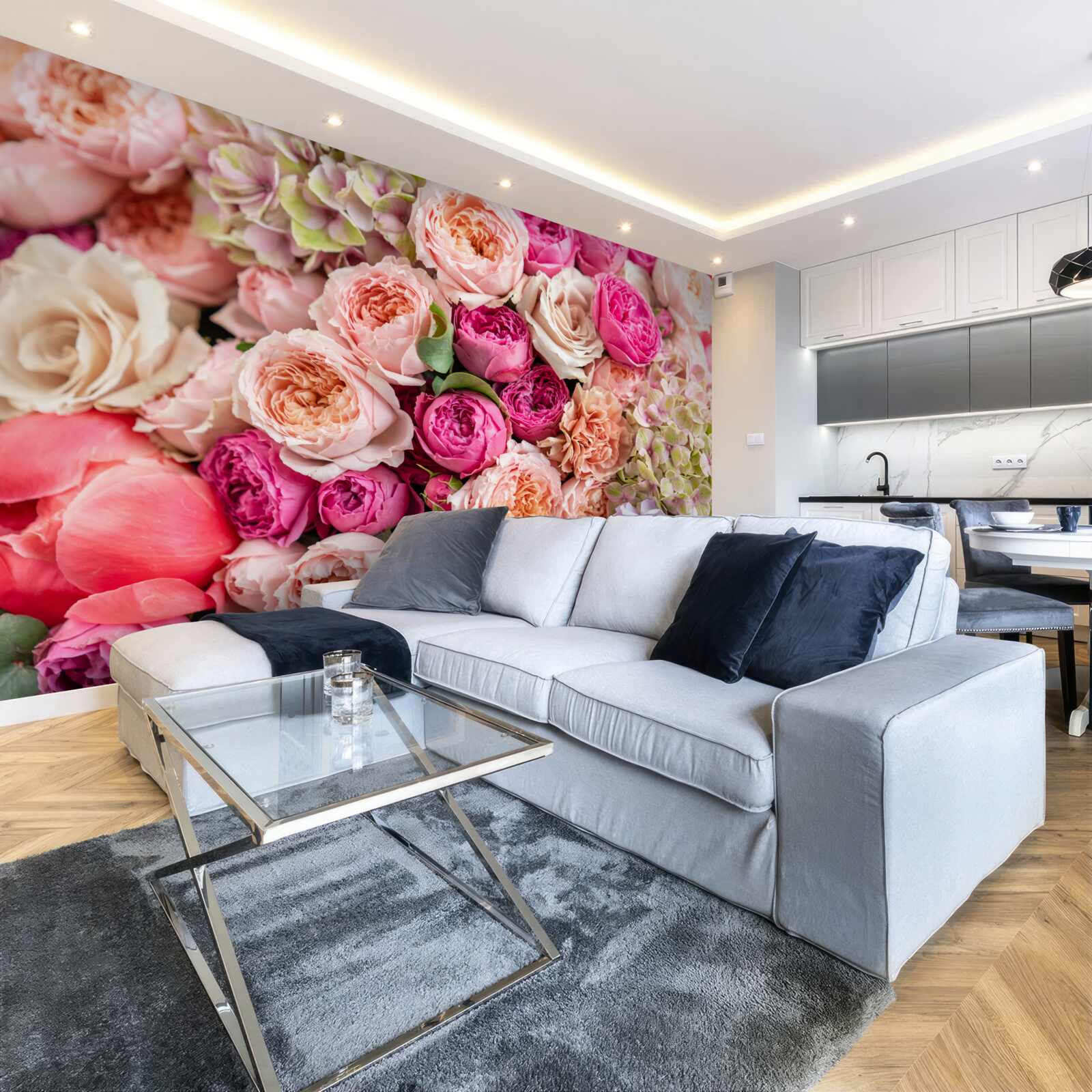 Фотошпалери поєднання різних чудових троянд в букеті