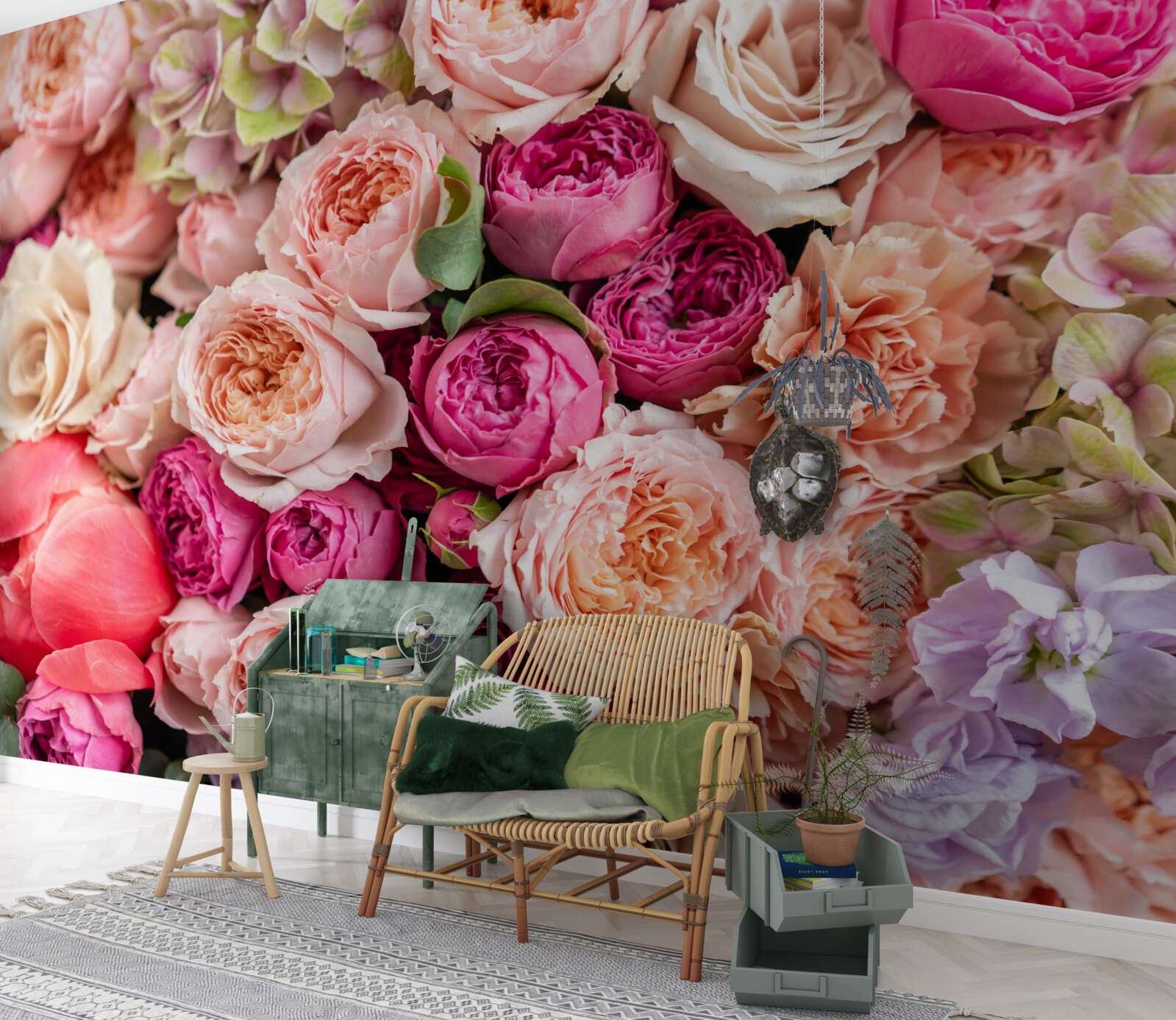 Фотошпалери поєднання різних чудових троянд в букеті