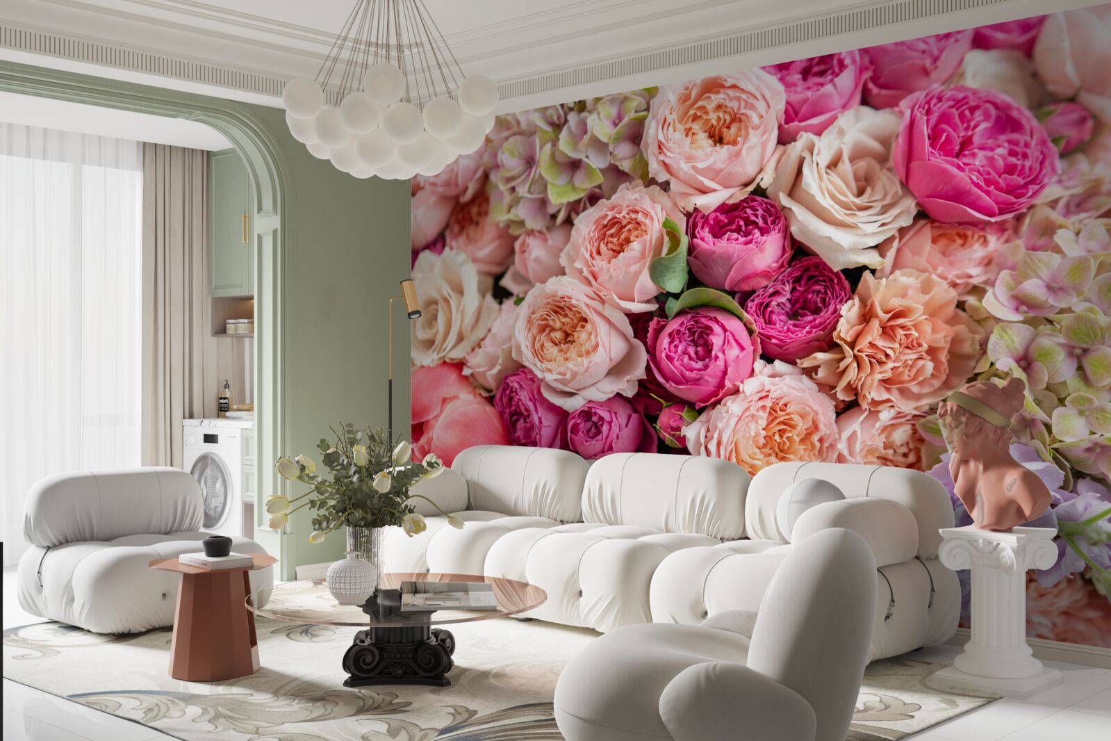 Фотошпалери поєднання різних чудових троянд в букеті