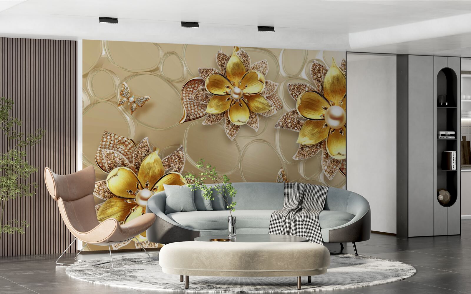 Фотошпалери квіти із золота, прикрашені кристалами