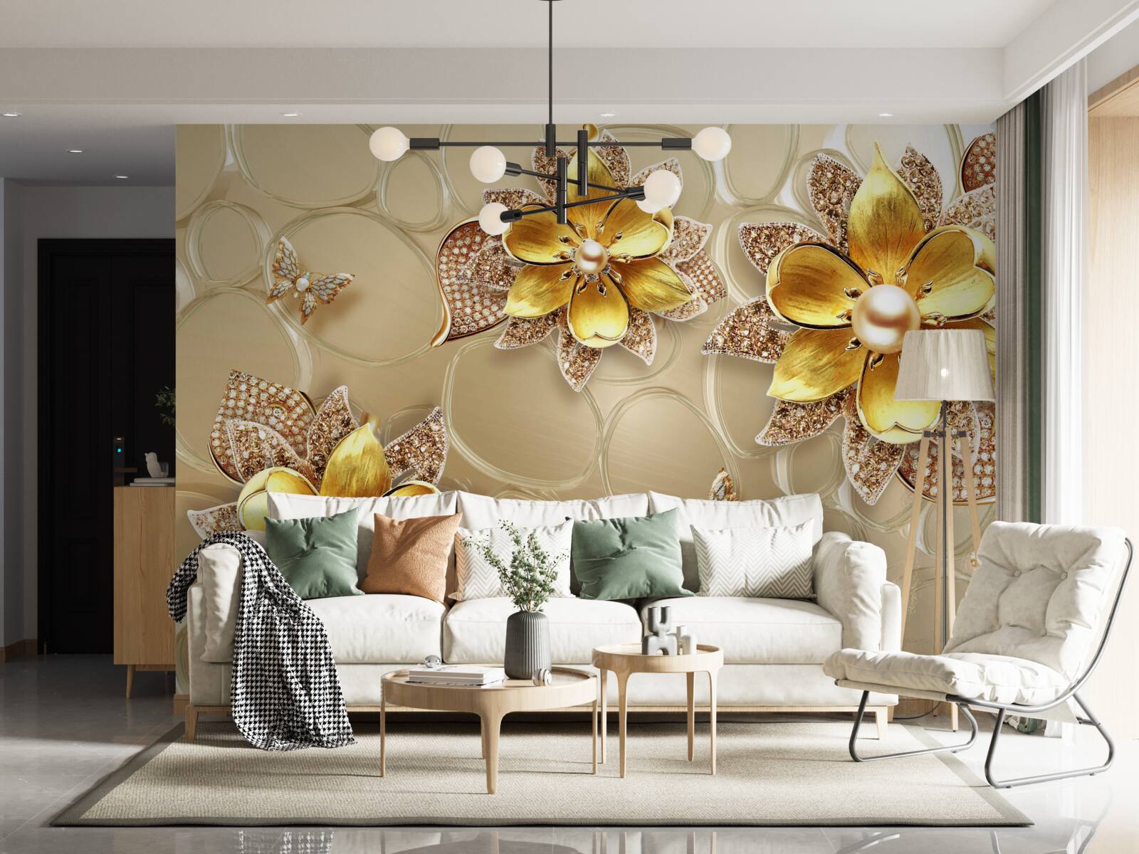 Фотошпалери квіти із золота, прикрашені кристалами