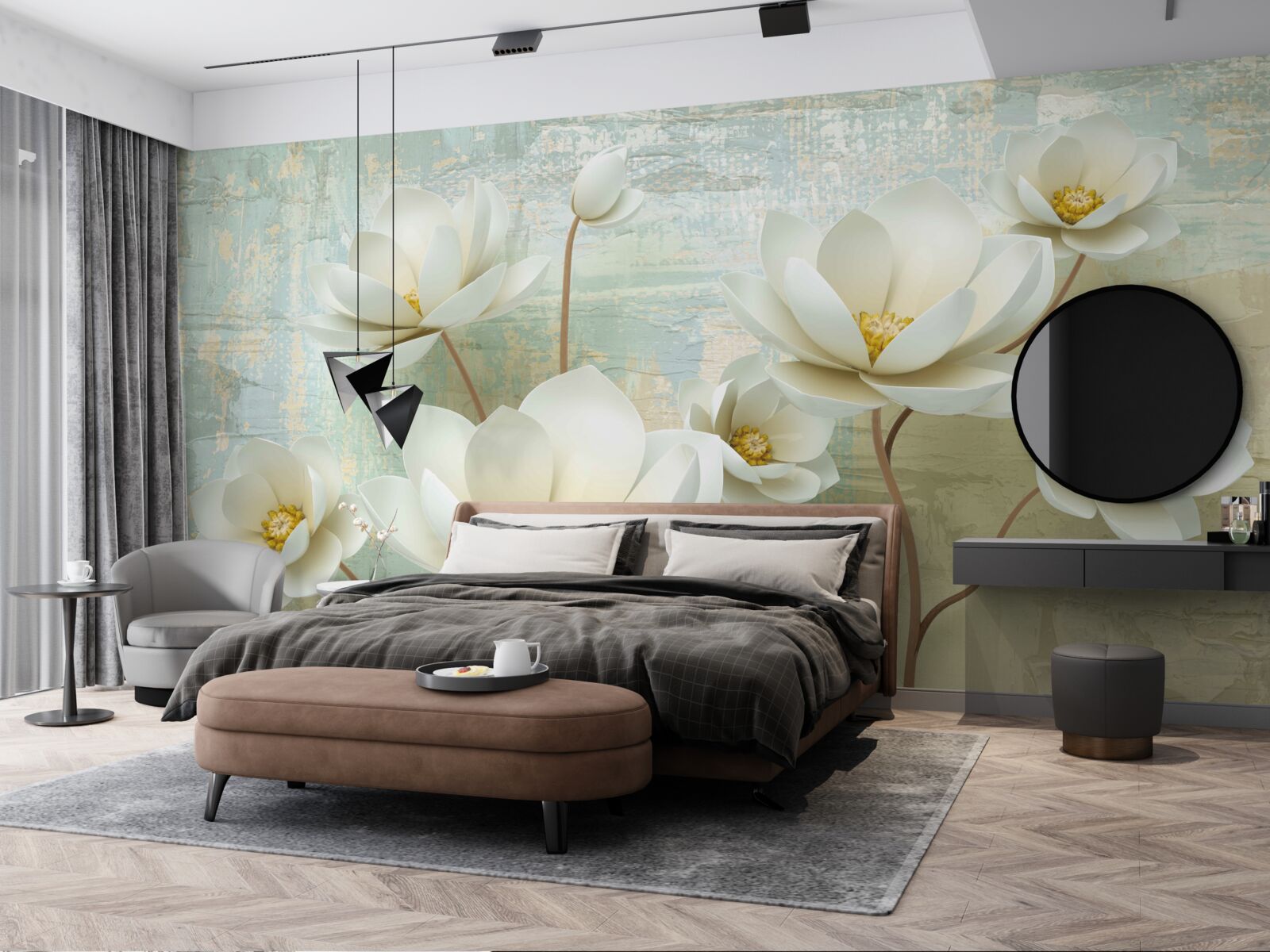 Фотошпалери гілки магнолії цвітуть білим кольором