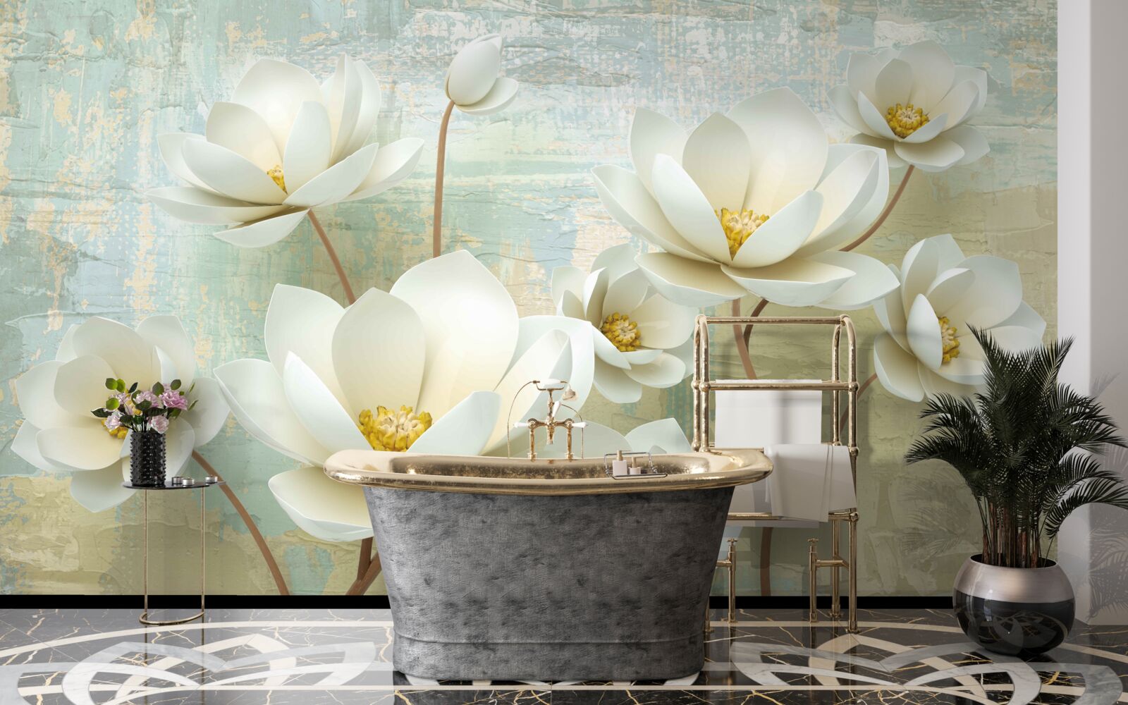 Фотошпалери гілки магнолії цвітуть білим кольором