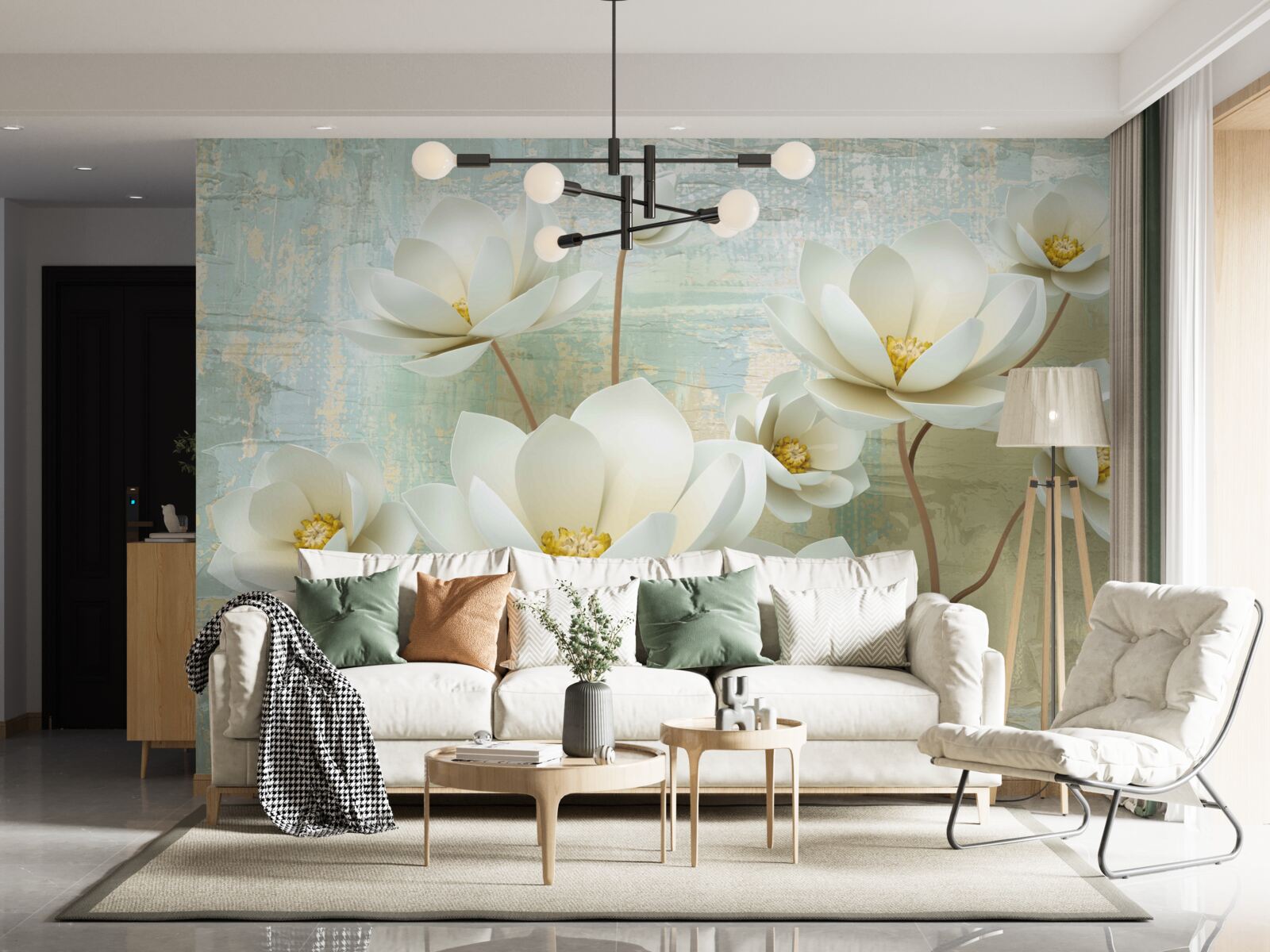 Фотошпалери гілки магнолії цвітуть білим кольором