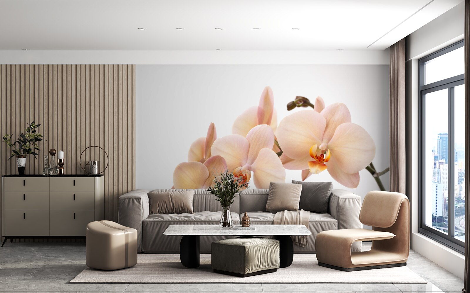 Фотошпалери ізольована гілка персикової орхідеї