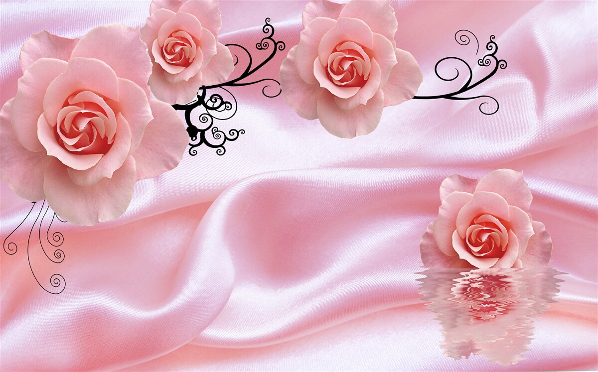 Фотошпалери ніжно-рожеві квіти на рожевій шовковій тканині