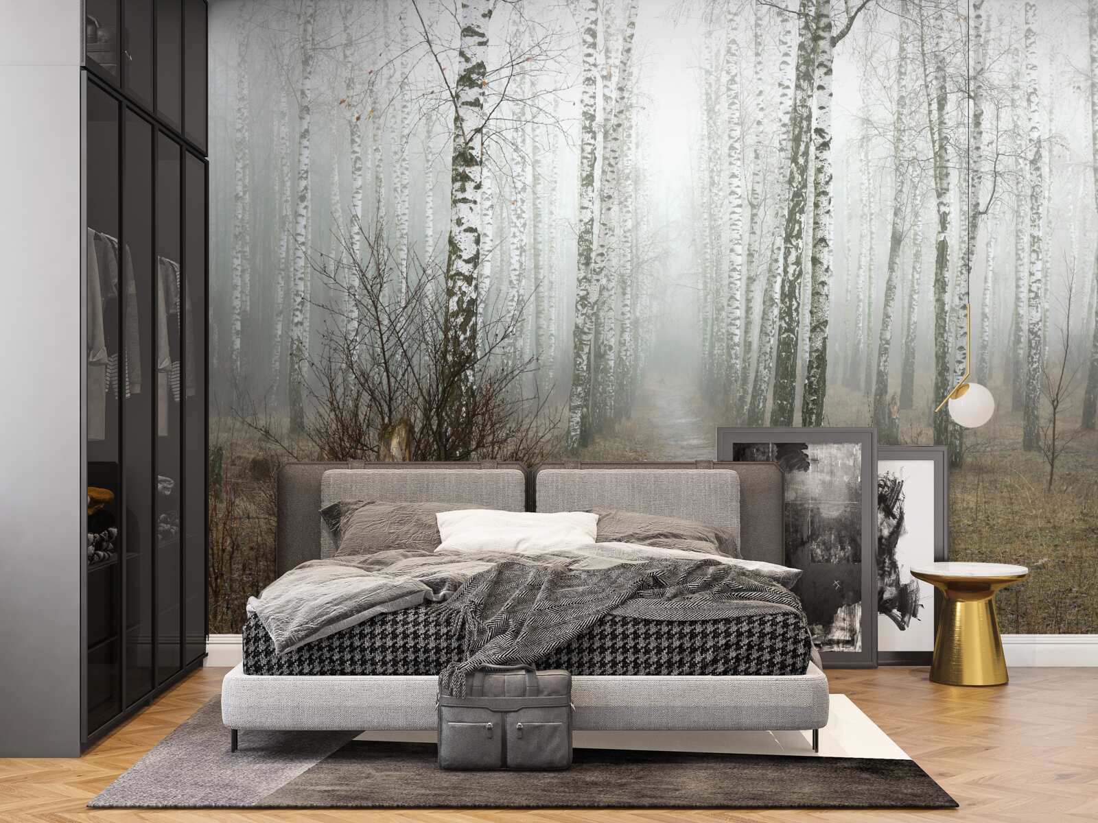 Фотошпалери Шлях через туманний ліс, повний беріз