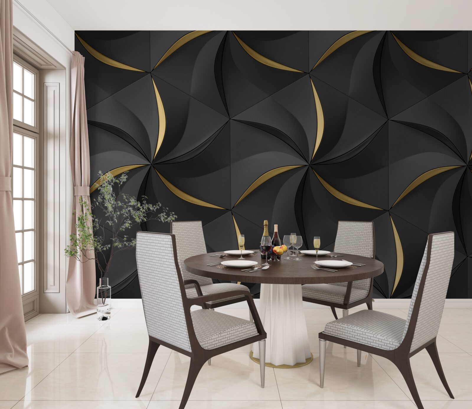 Фотошпалери золоті спіралі на чорному тлі