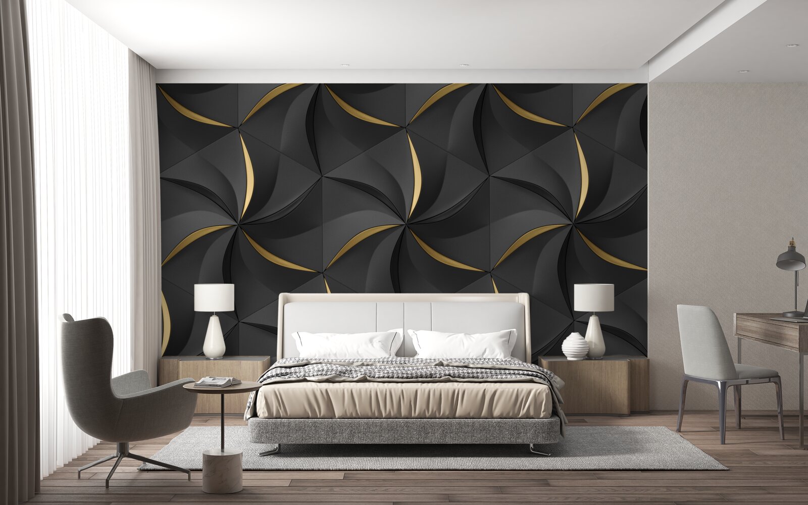 Фотошпалери золоті спіралі на чорному тлі