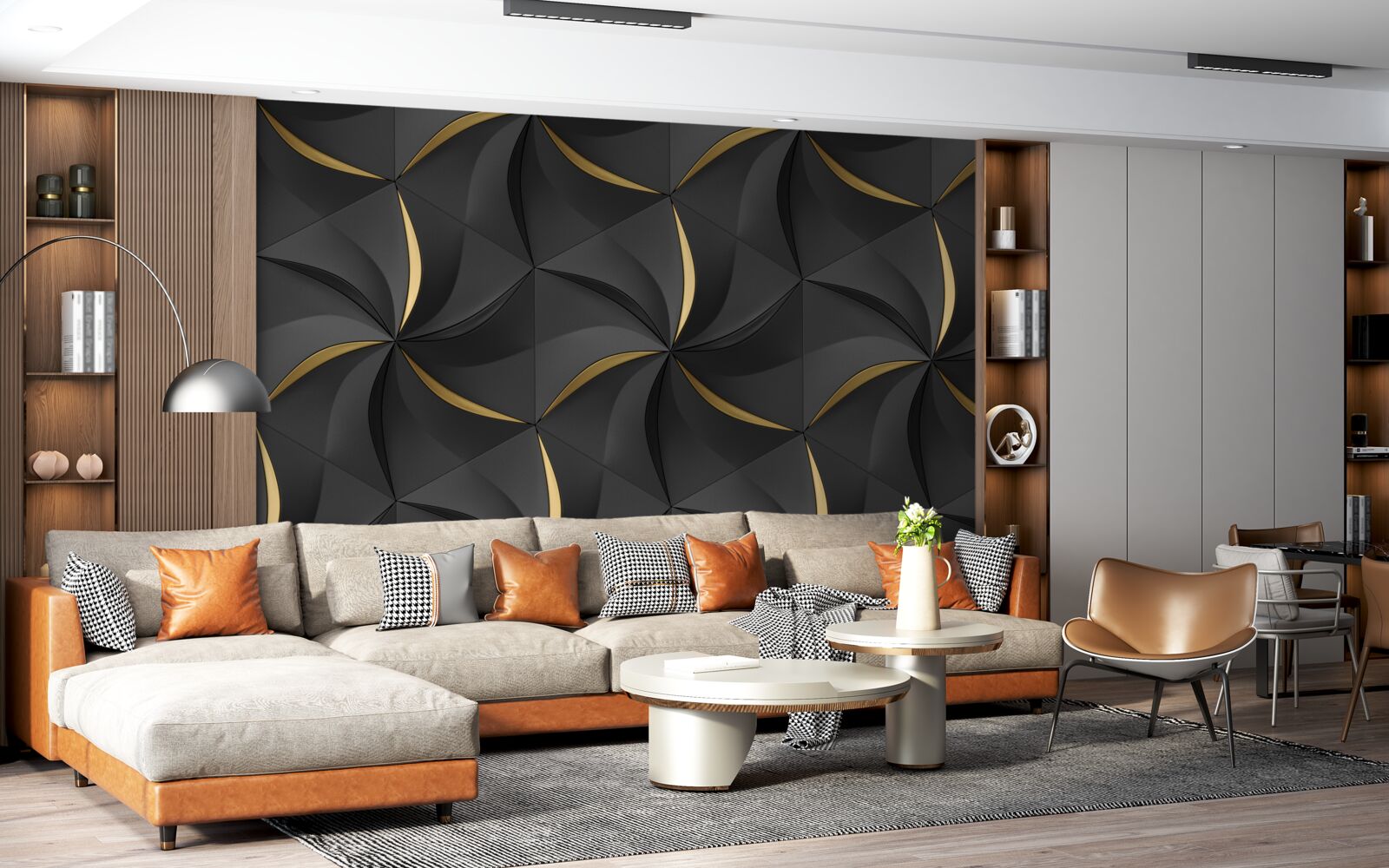 Фотошпалери золоті спіралі на чорному тлі