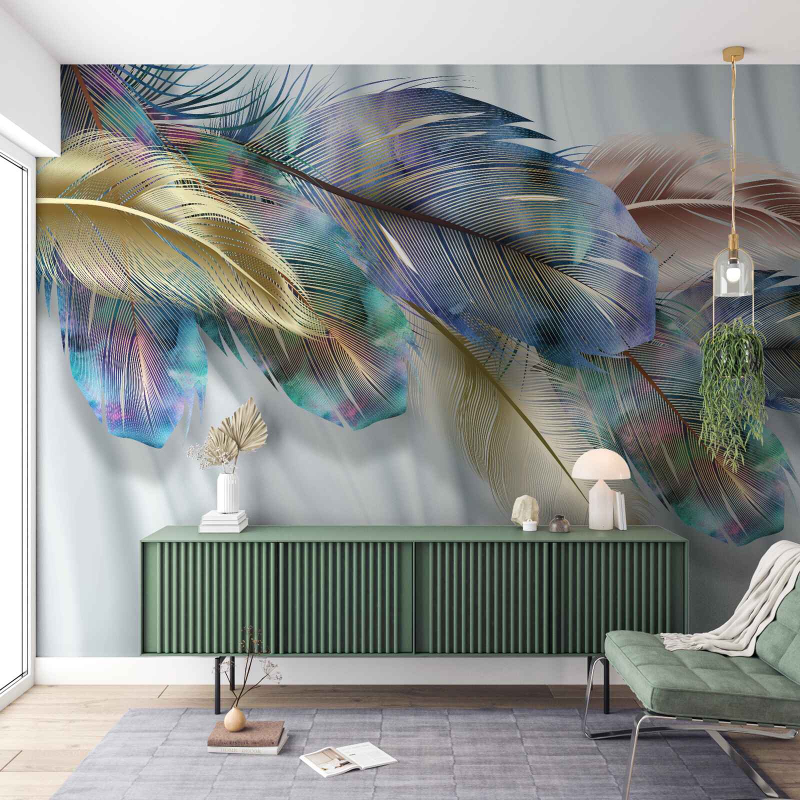 Фотошпалери екстравагантне пір'я на чистому білому тлі