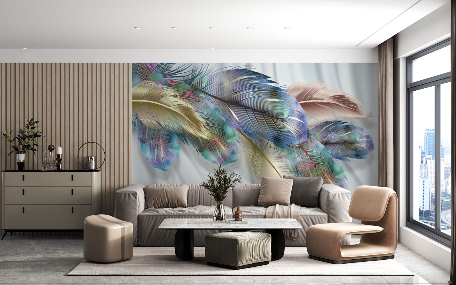 Фотошпалери екстравагантне пір'я на чистому білому тлі