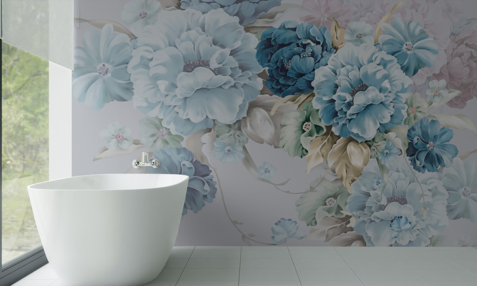 Фотошпалери композиція містить бузкові та блакитні квіти