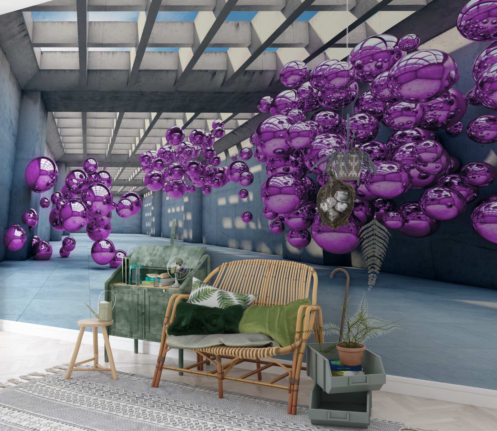 Фотошпалери у кімнаті плавають бузкові кульки