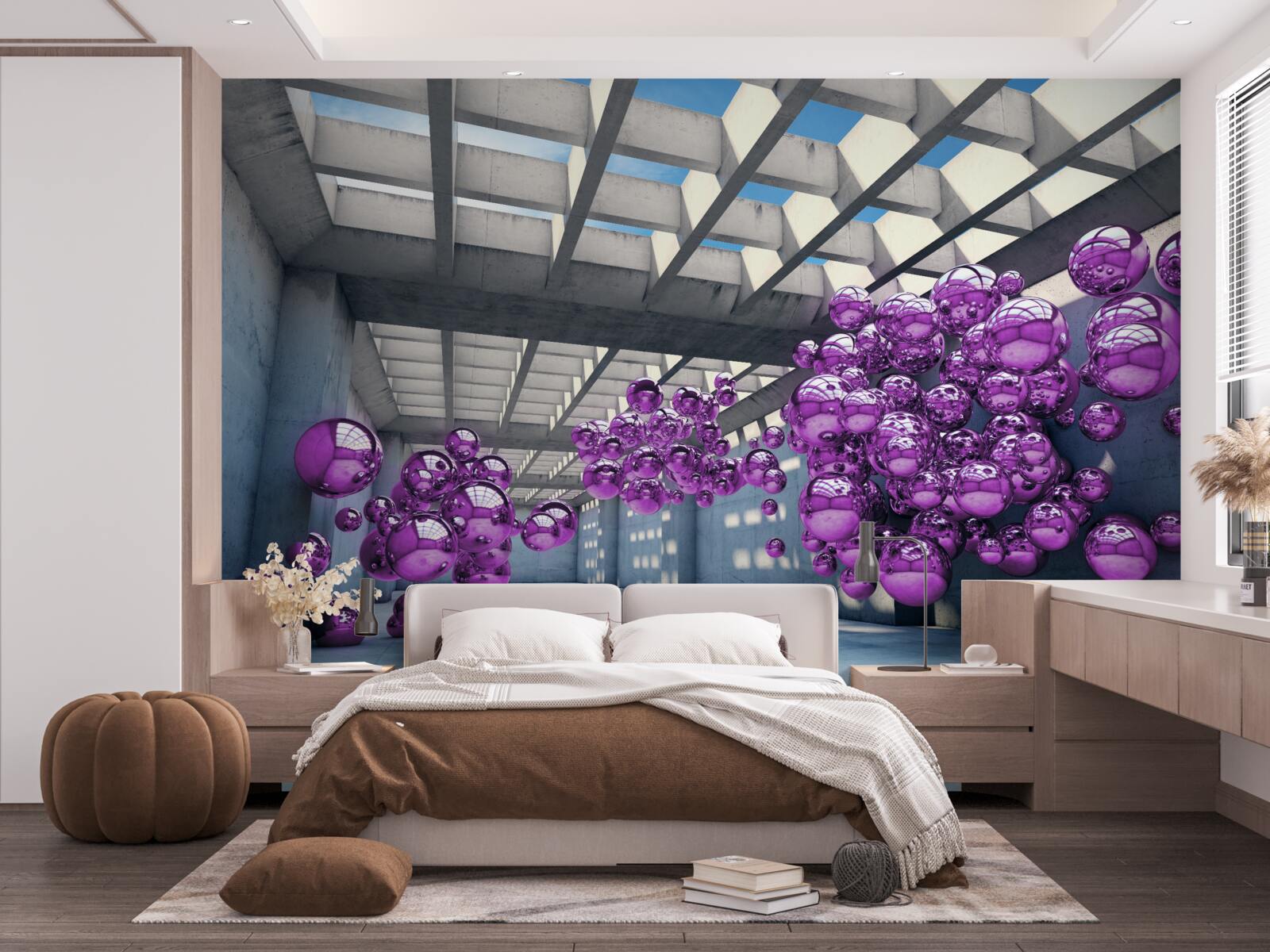 Фотошпалери у кімнаті плавають бузкові кульки