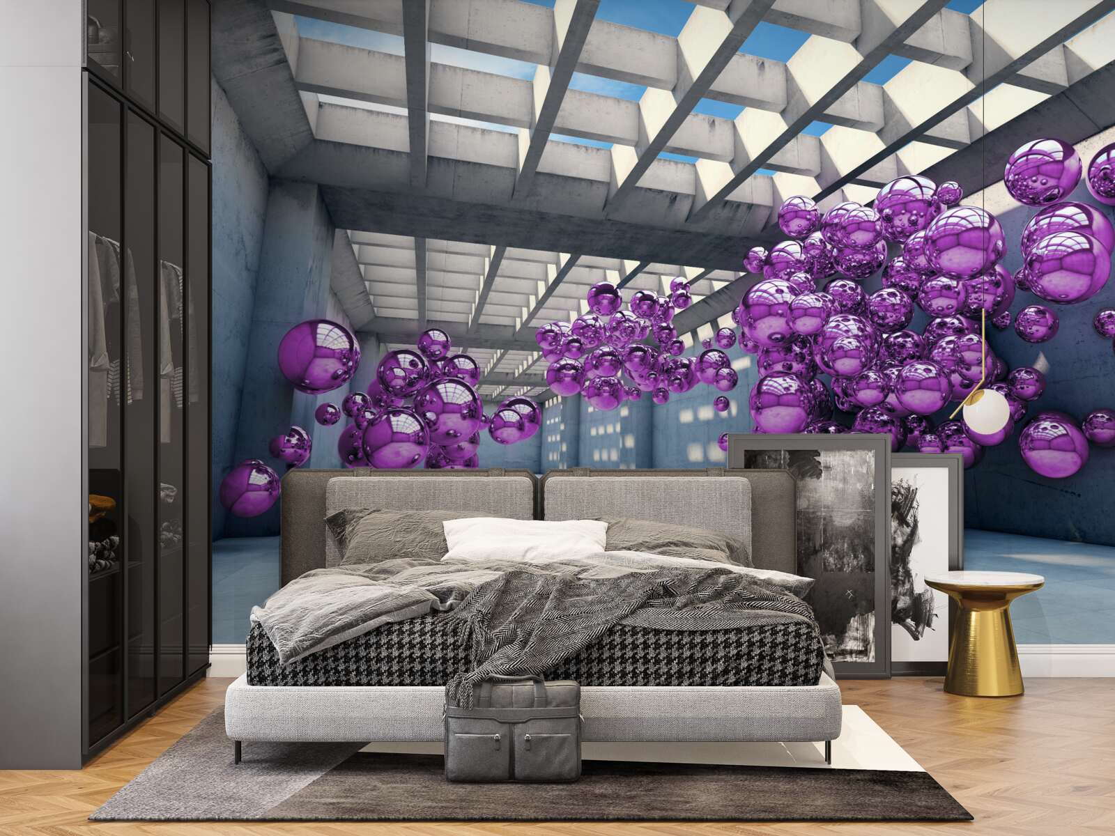 Фотошпалери у кімнаті плавають бузкові кульки