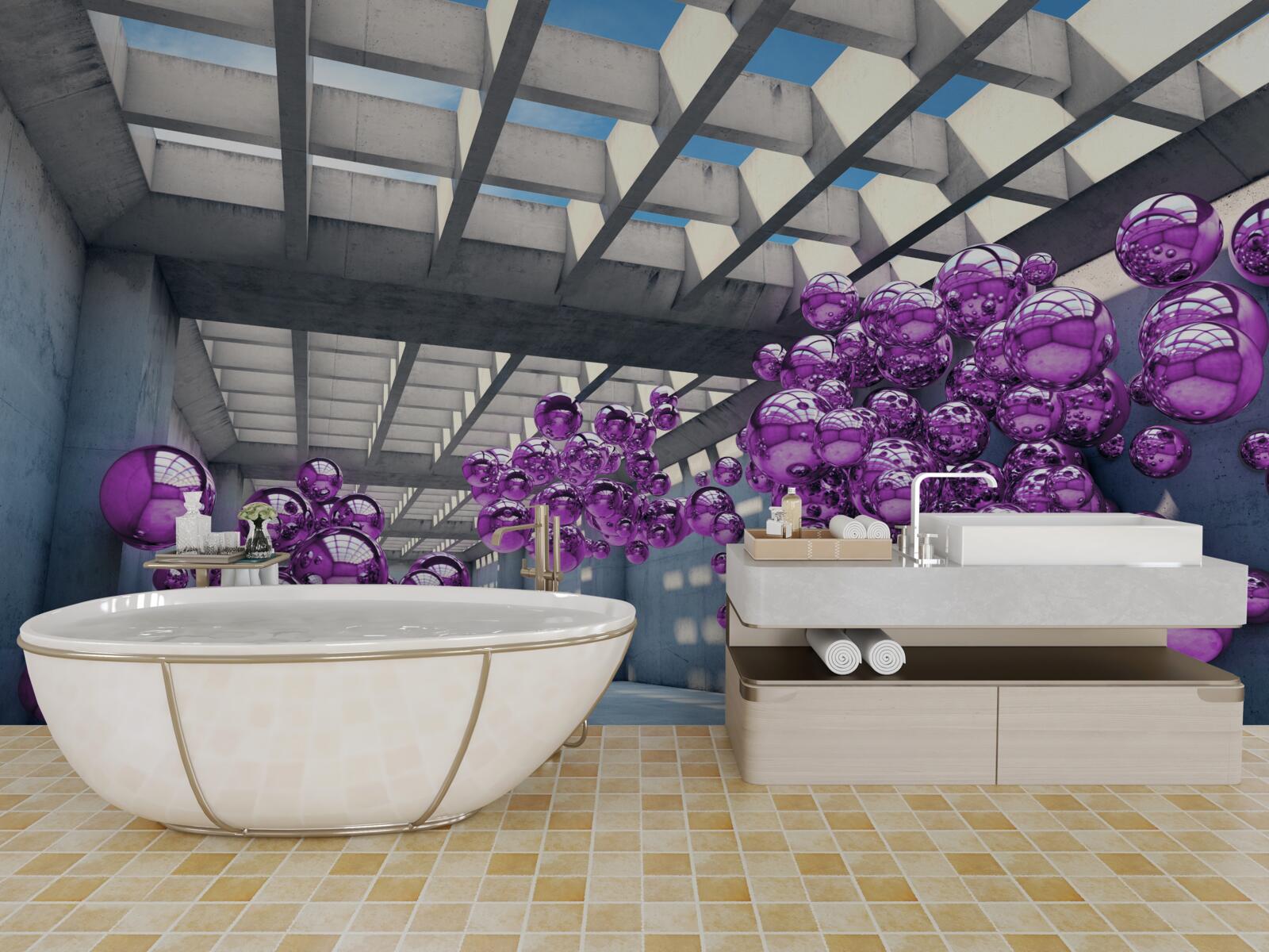 Фотошпалери у кімнаті плавають бузкові кульки