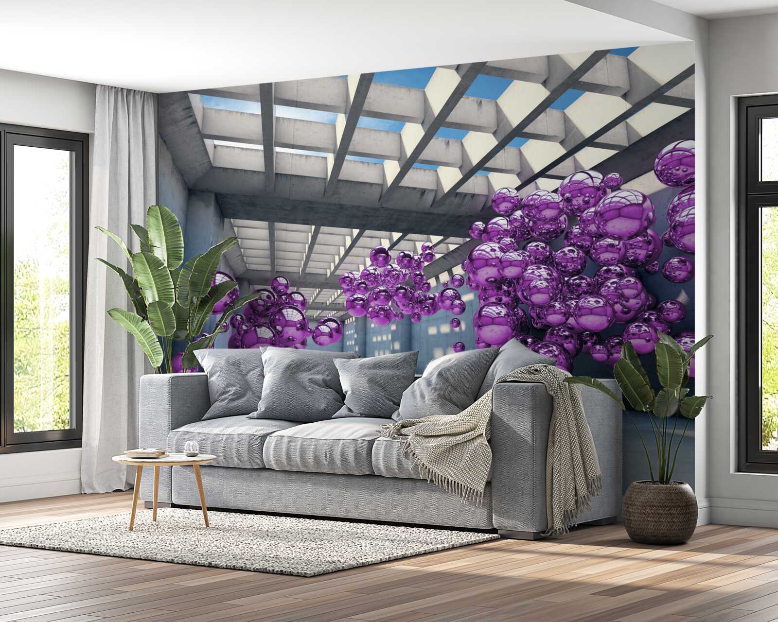 Фотошпалери у кімнаті плавають бузкові кульки