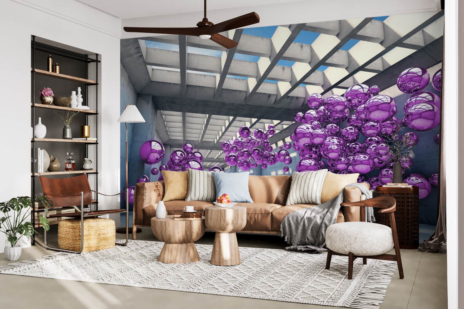 Фотошпалери у кімнаті плавають бузкові кульки