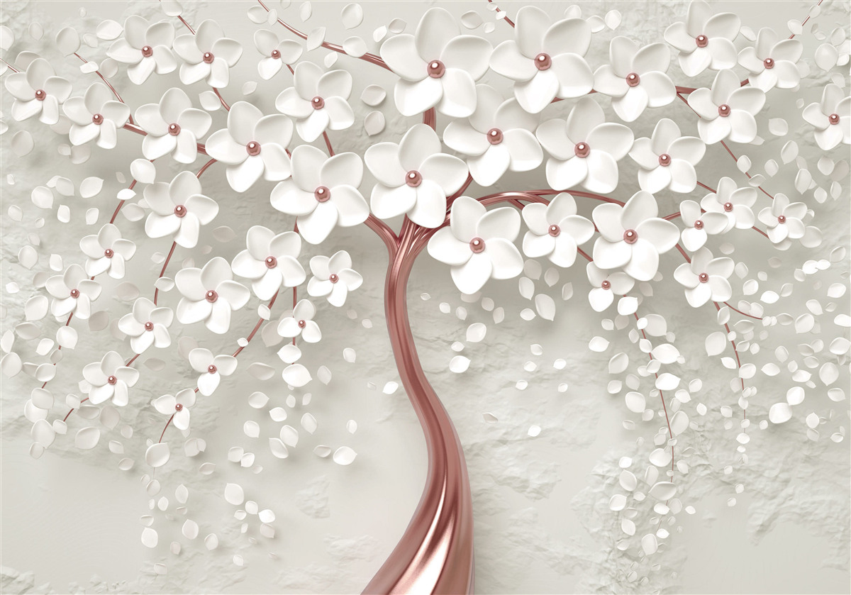 Фотошпалери білоквітуче дерево, рясно квітуче