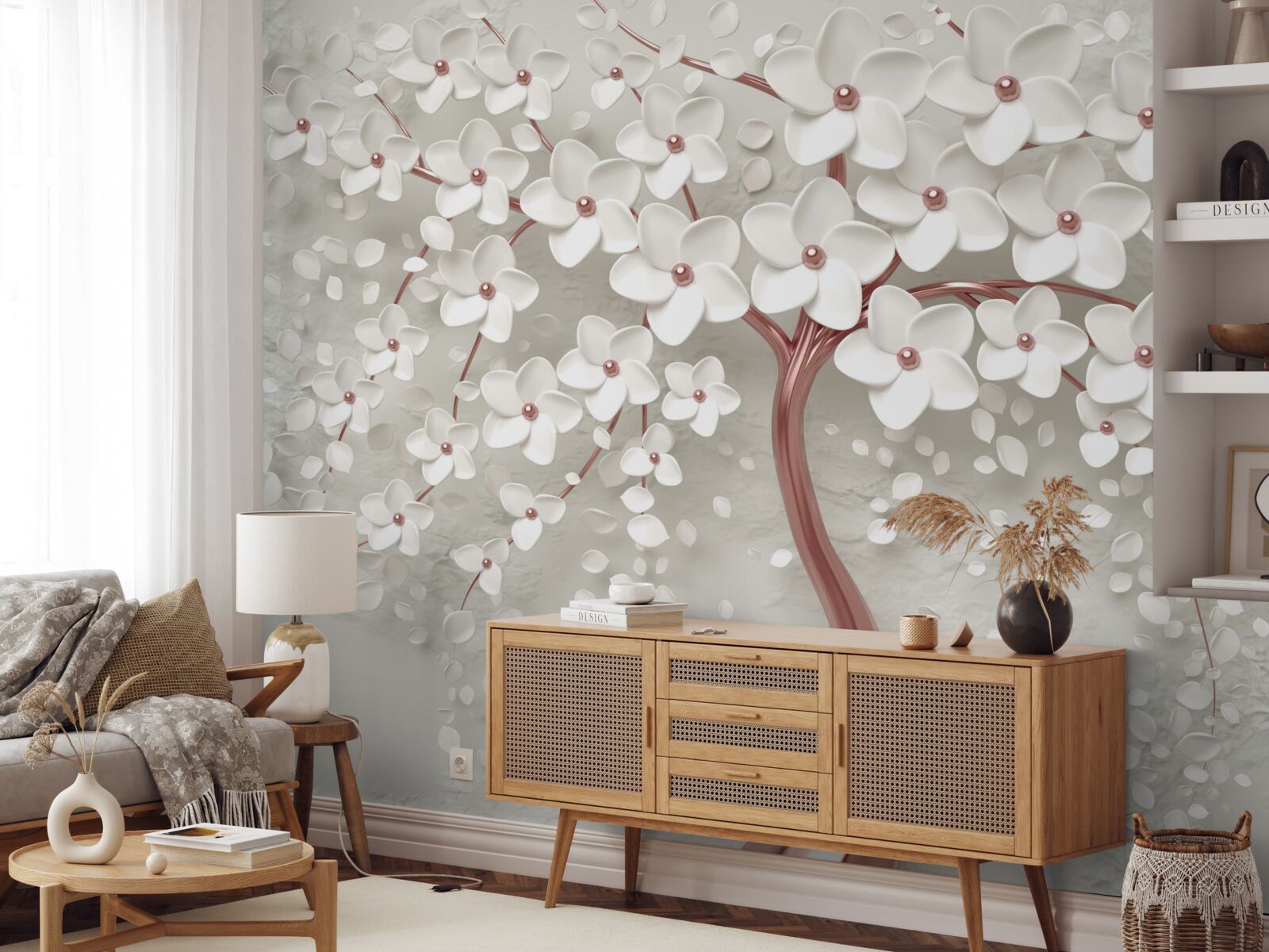 Фотошпалери білоквітуче дерево, рясно квітуче