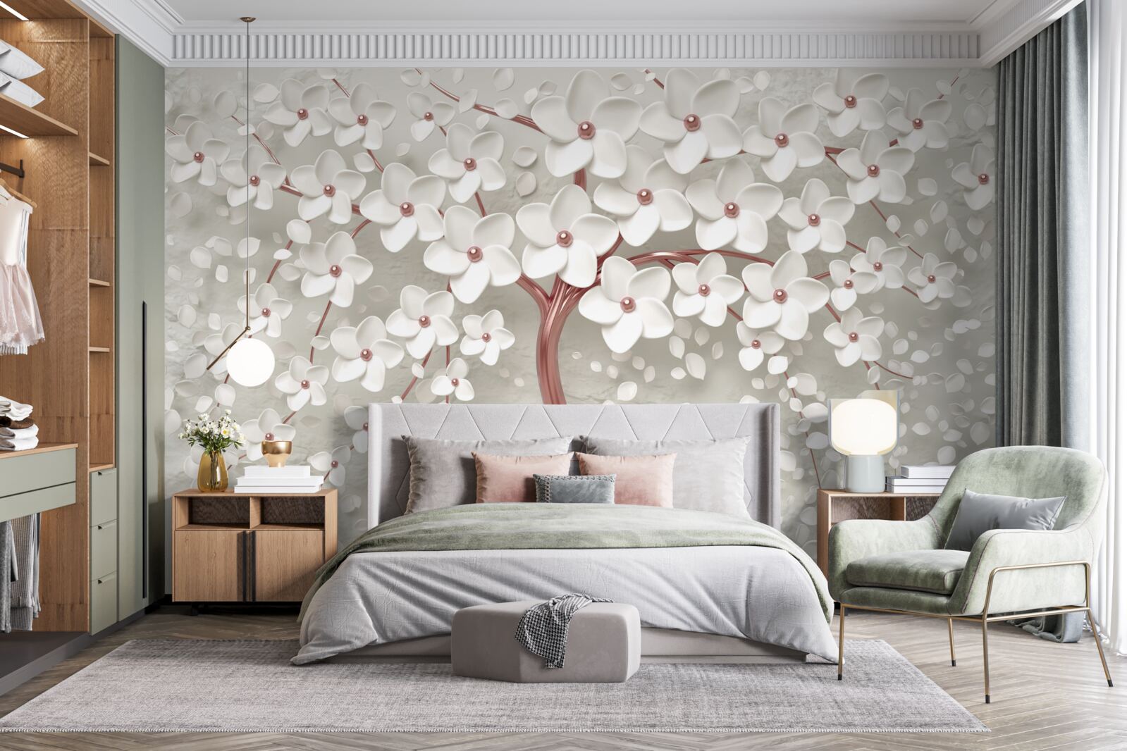 Фотошпалери білоквітуче дерево, рясно квітуче