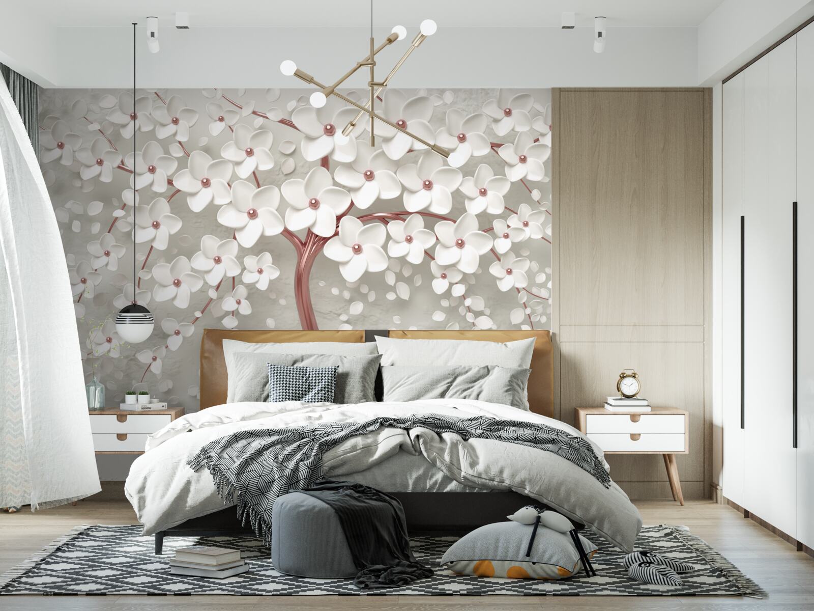 Фотошпалери білоквітуче дерево, рясно квітуче