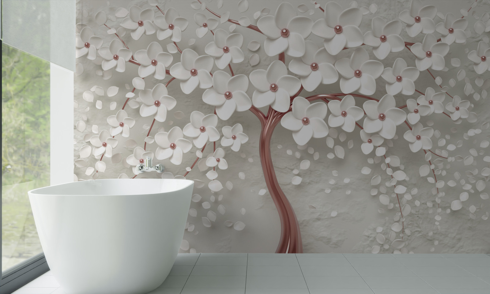 Фотошпалери білоквітуче дерево, рясно квітуче