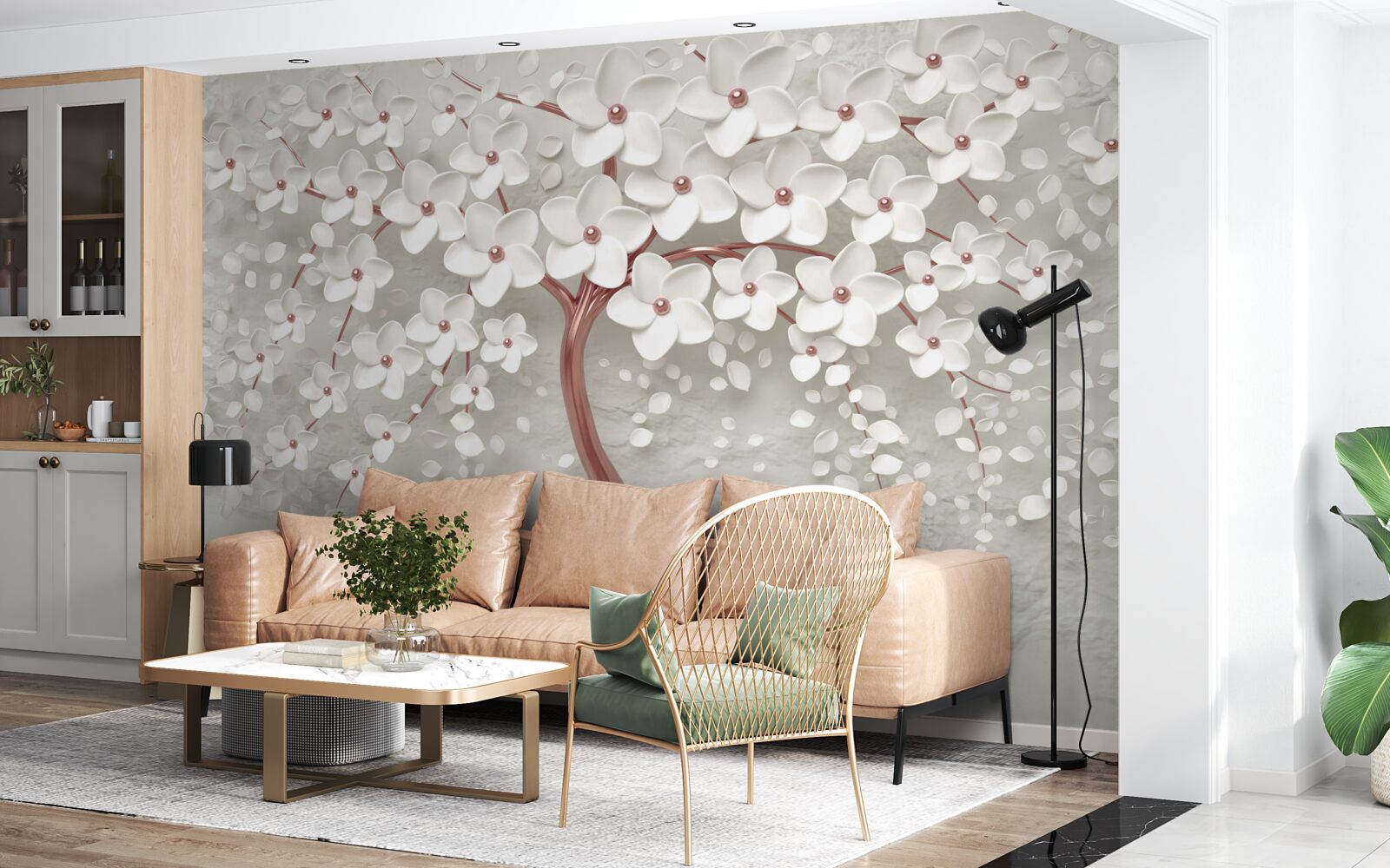 Фотошпалери білоквітуче дерево, рясно квітуче