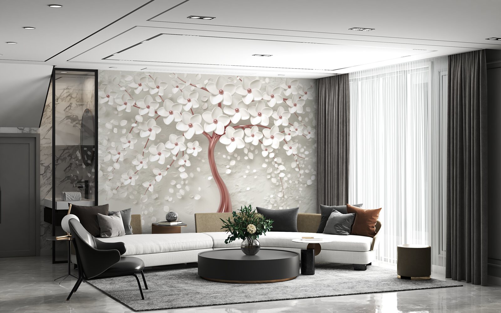 Фотошпалери білоквітуче дерево, рясно квітуче