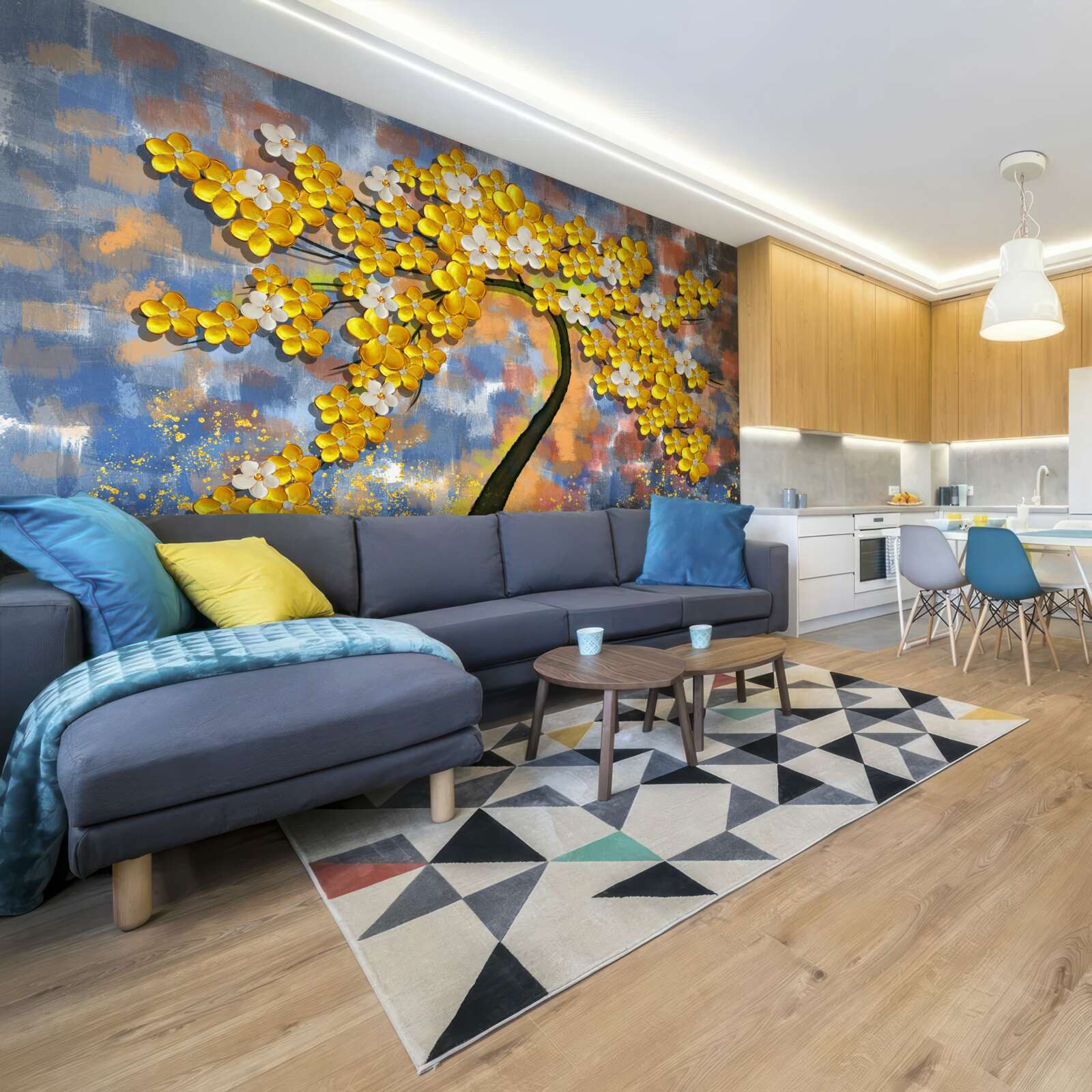 Фотошпалери осінні відтінки жовтого на гілках дерев