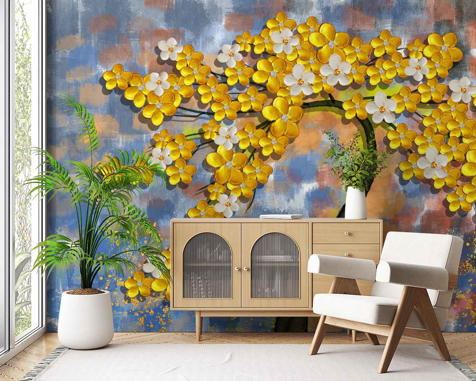 Фотошпалери осінні відтінки жовтого на гілках дерев