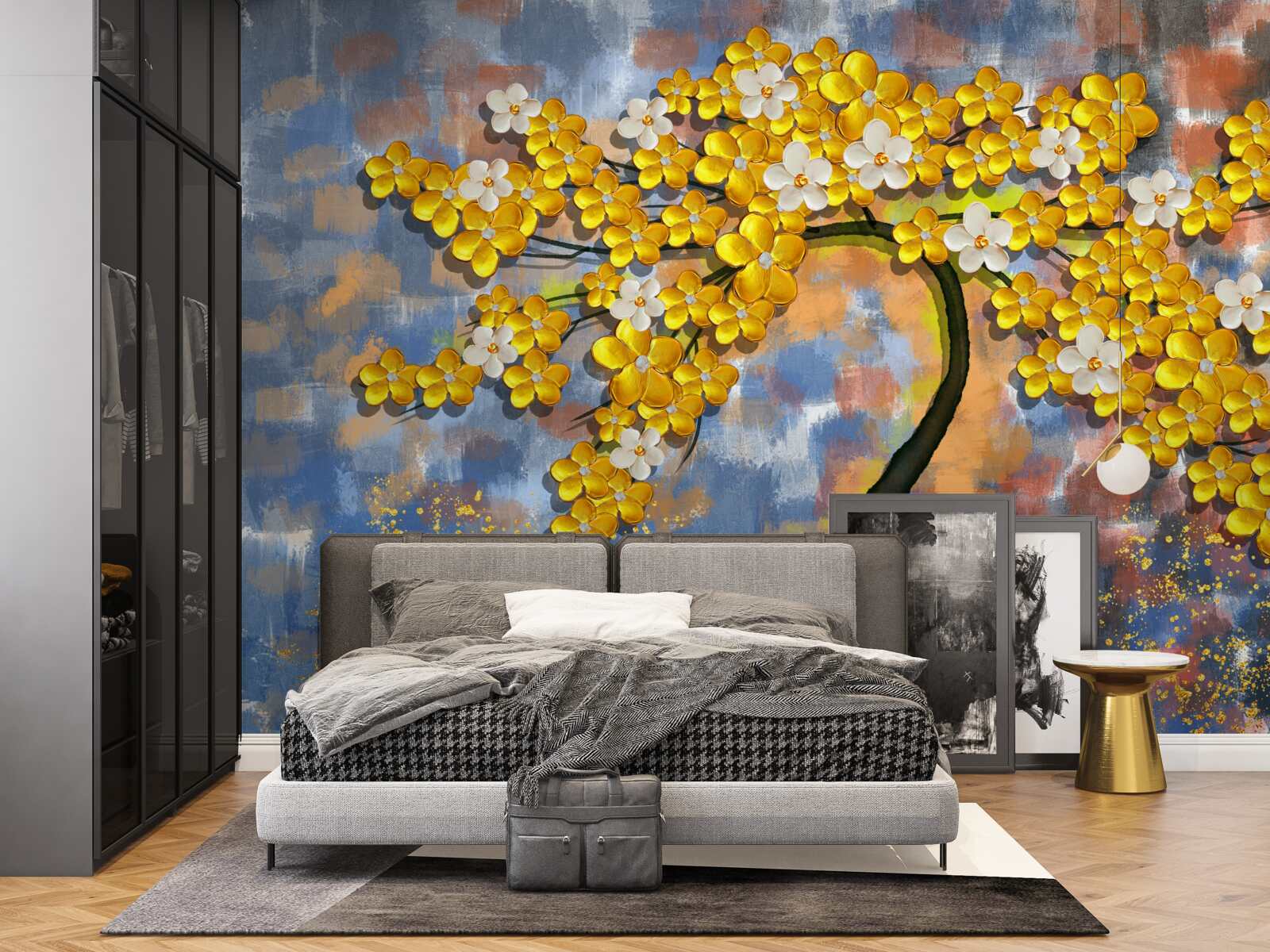 Фотошпалери осінні відтінки жовтого на гілках дерев