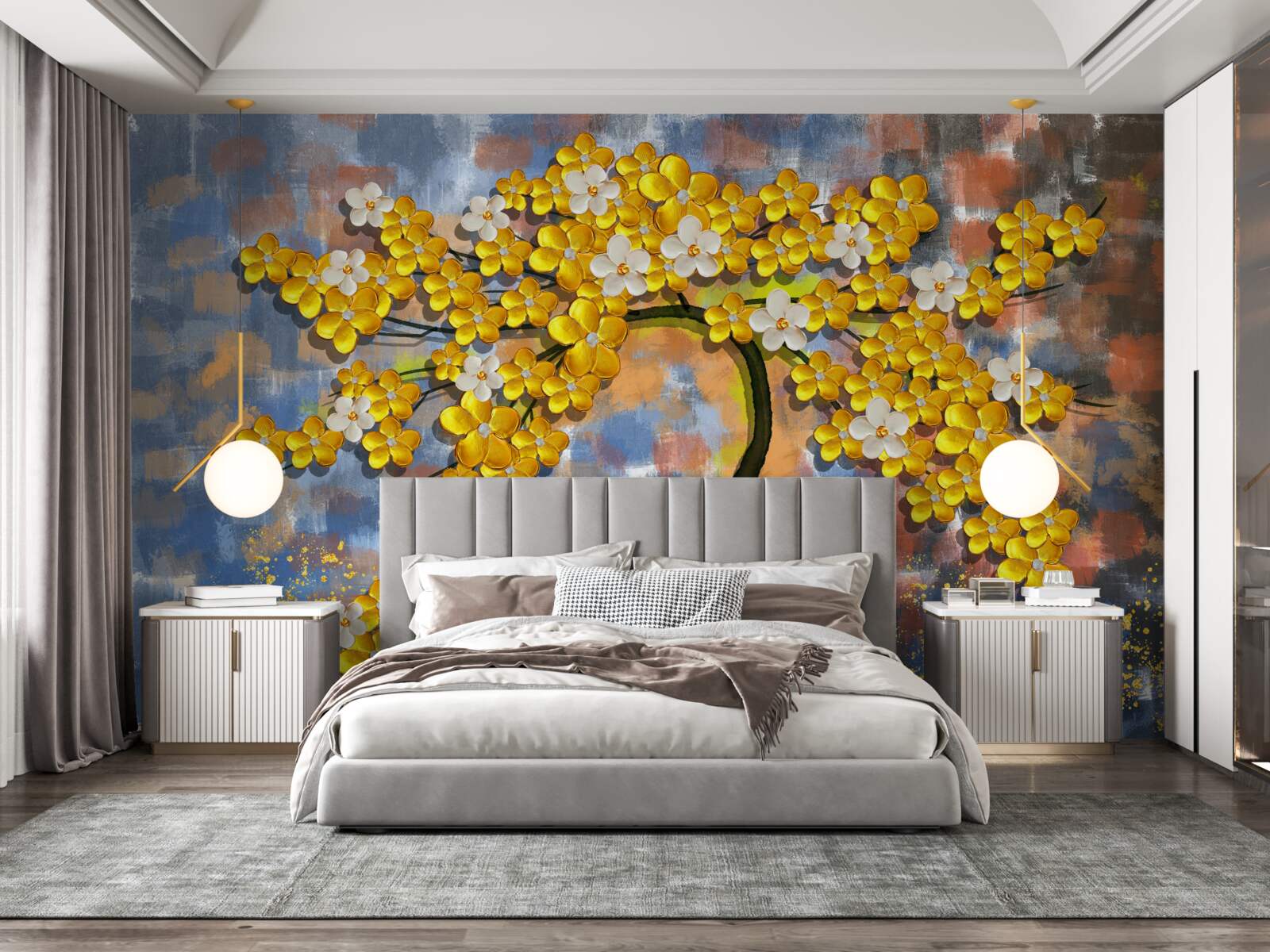 Фотошпалери осінні відтінки жовтого на гілках дерев