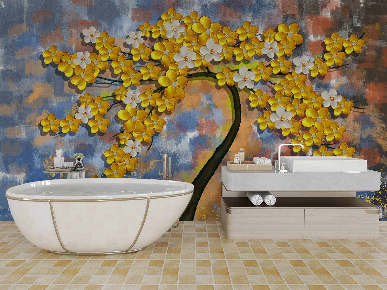 Фотошпалери осінні відтінки жовтого на гілках дерев