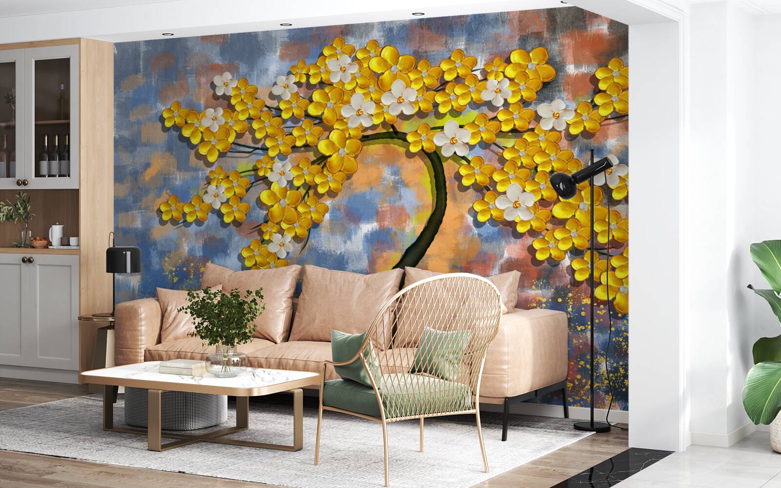 Фотошпалери осінні відтінки жовтого на гілках дерев