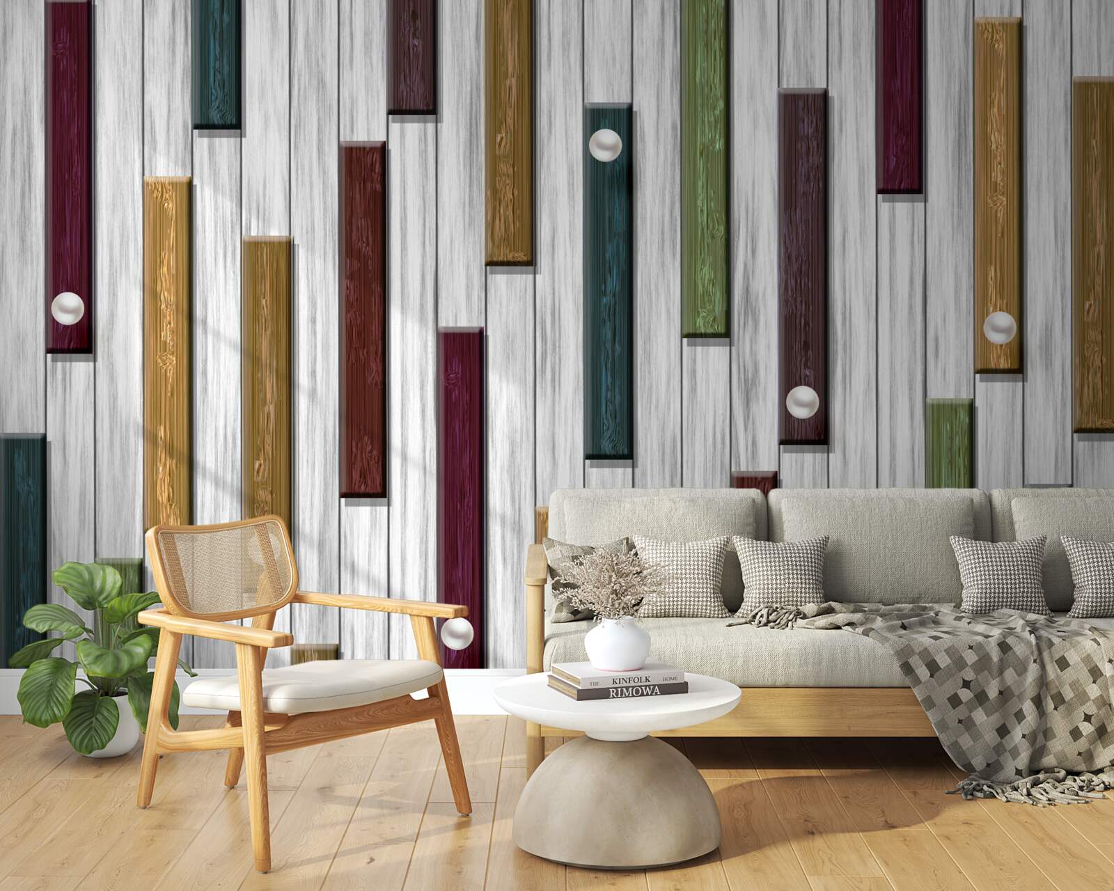 Фотошпалери різнокольорові смужки на сірому тлі