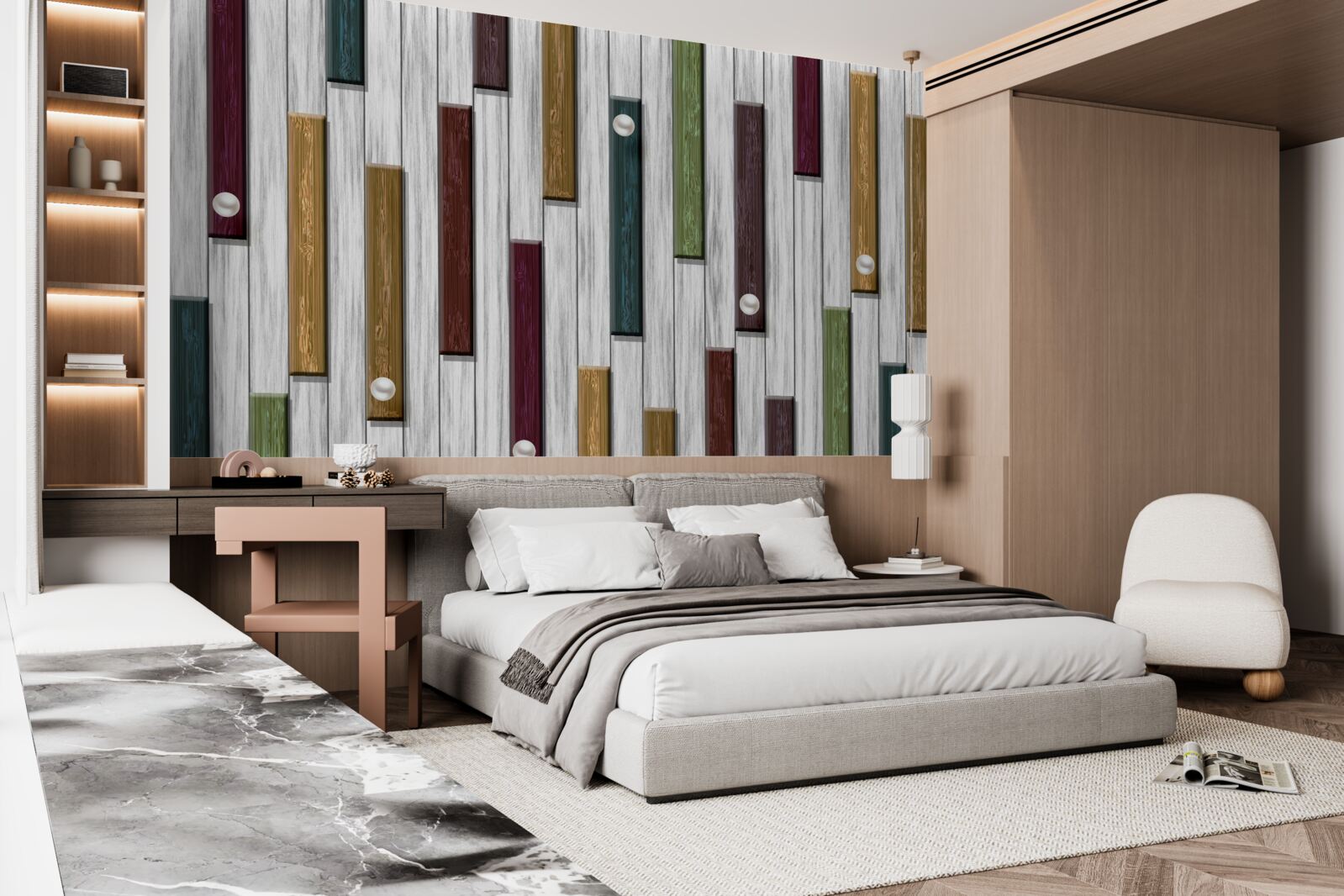 Фотошпалери різнокольорові смужки на сірому тлі