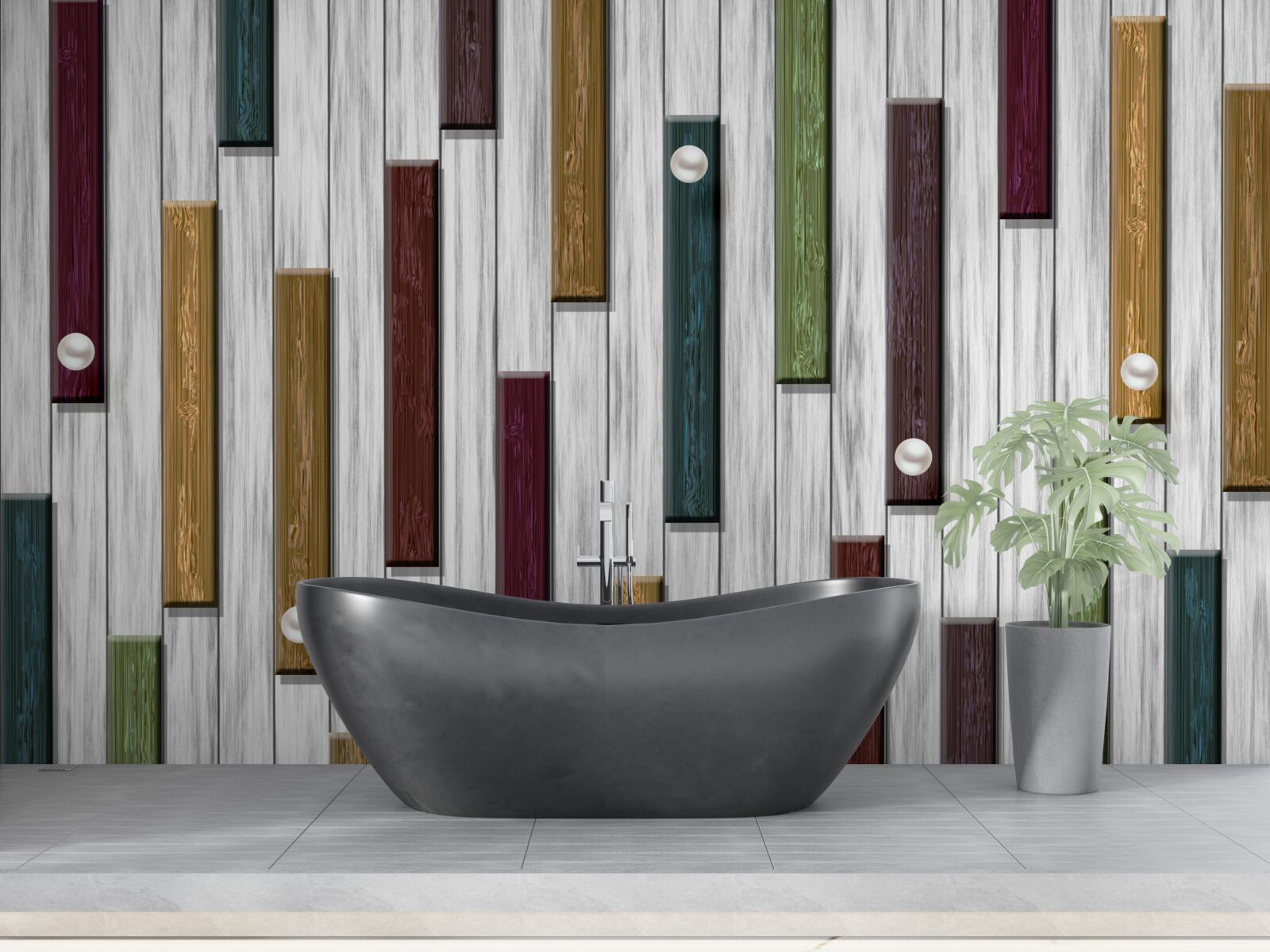 Фотошпалери різнокольорові смужки на сірому тлі