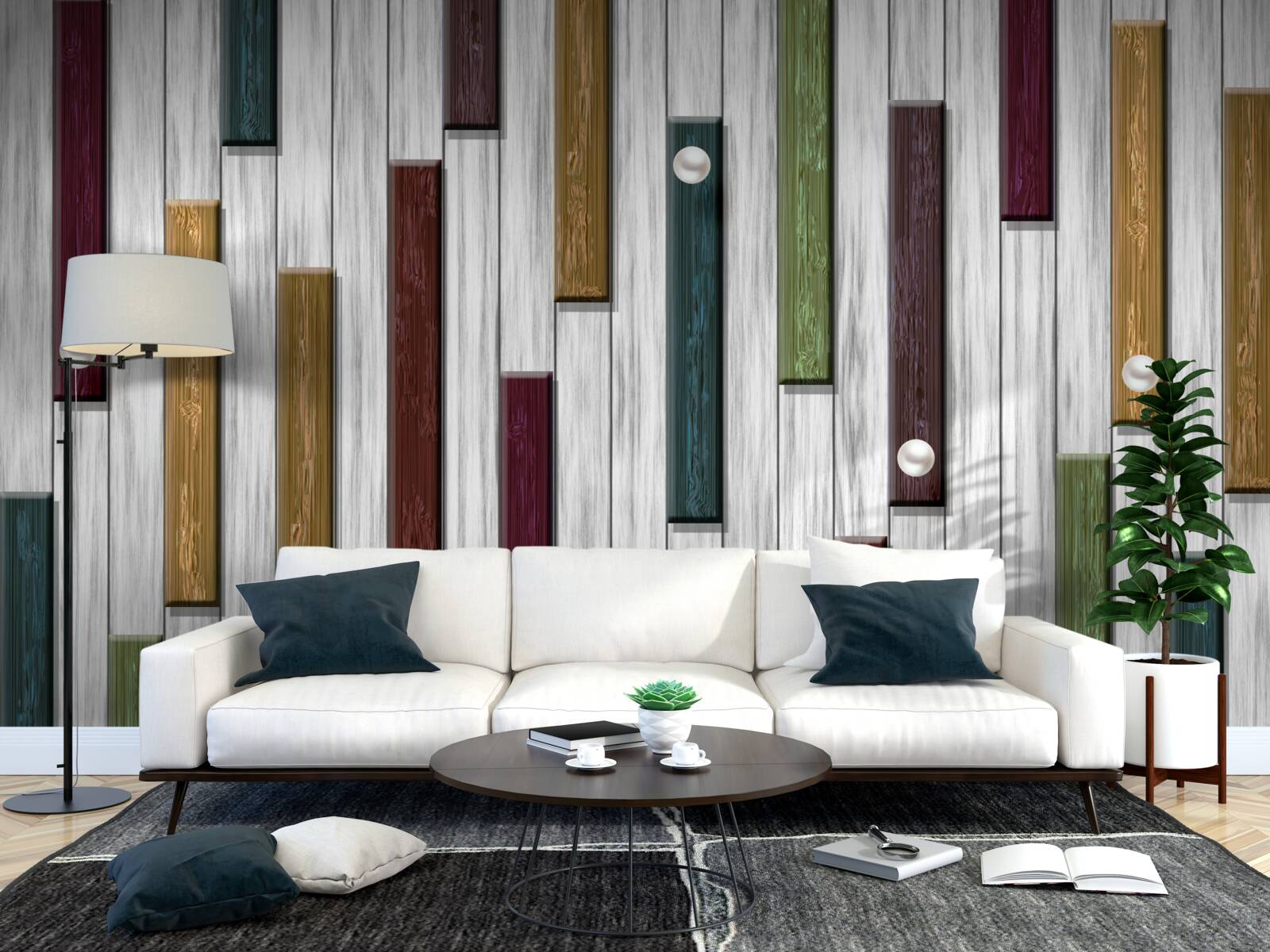 Фотошпалери різнокольорові смужки на сірому тлі