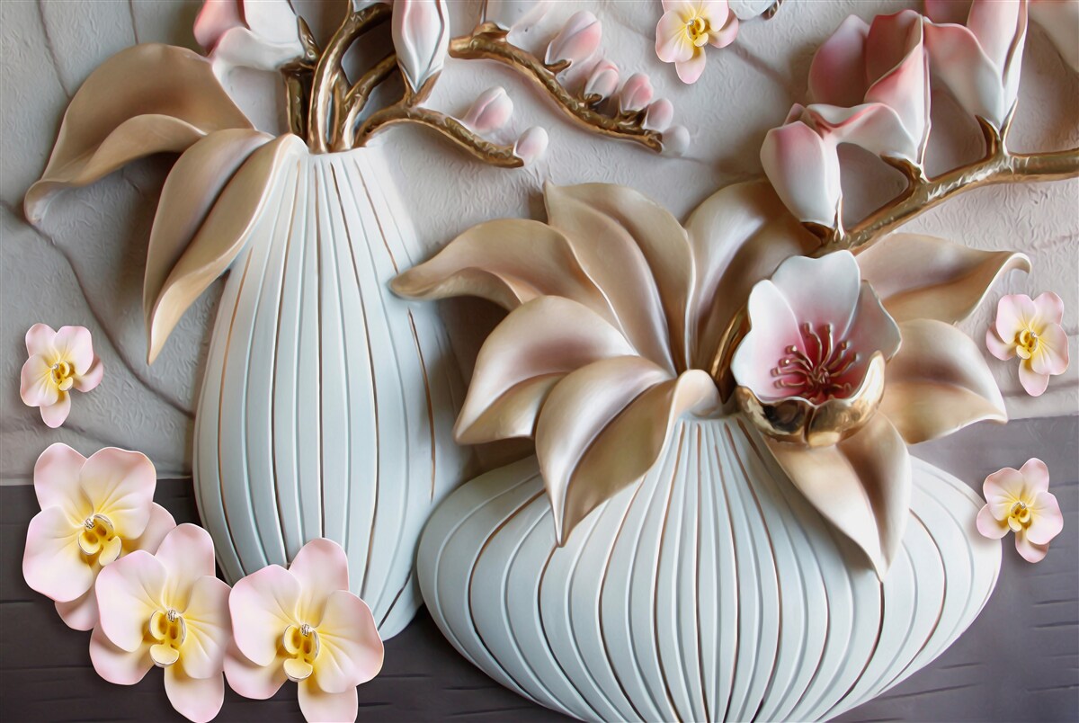 Фотошпалери різні білі вази для орхідей