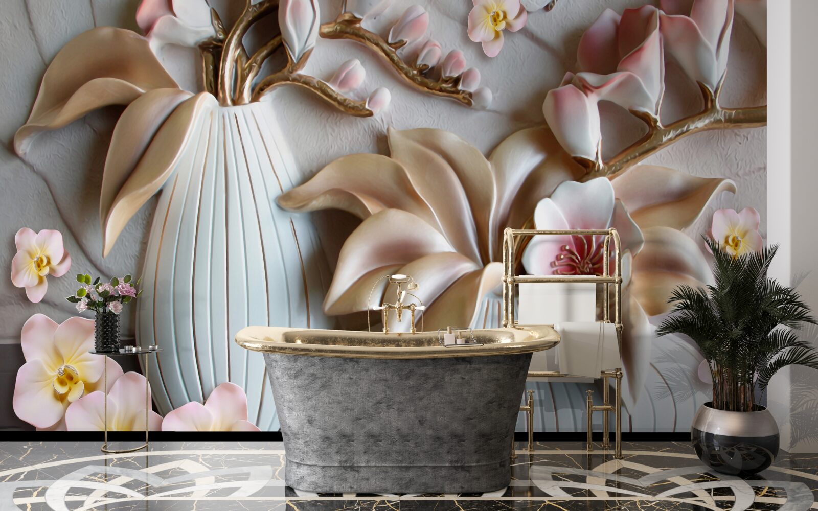 Фотошпалери різні білі вази для орхідей