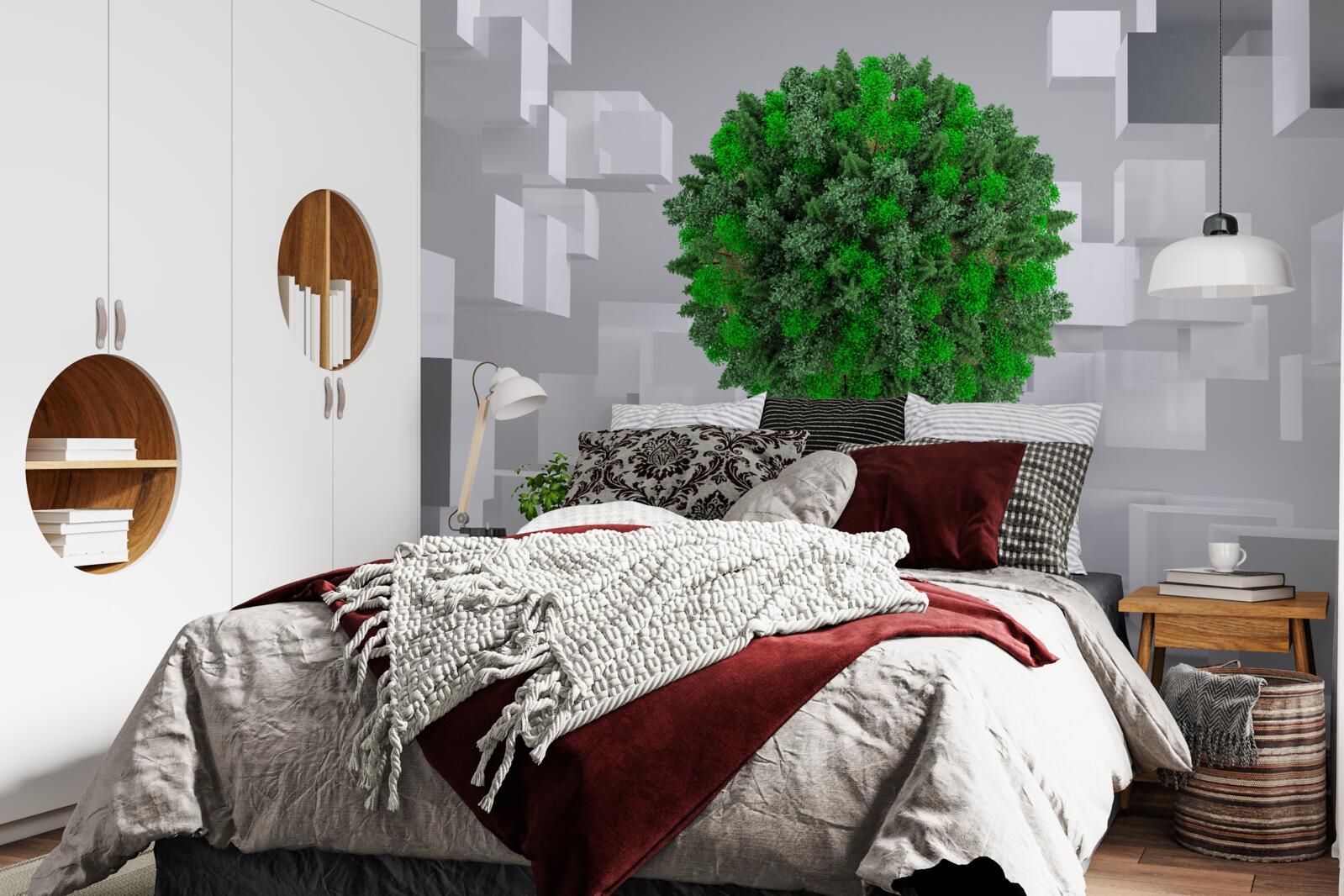 Фотошпалери геометрична карта, вкрита зеленою мантією рослин