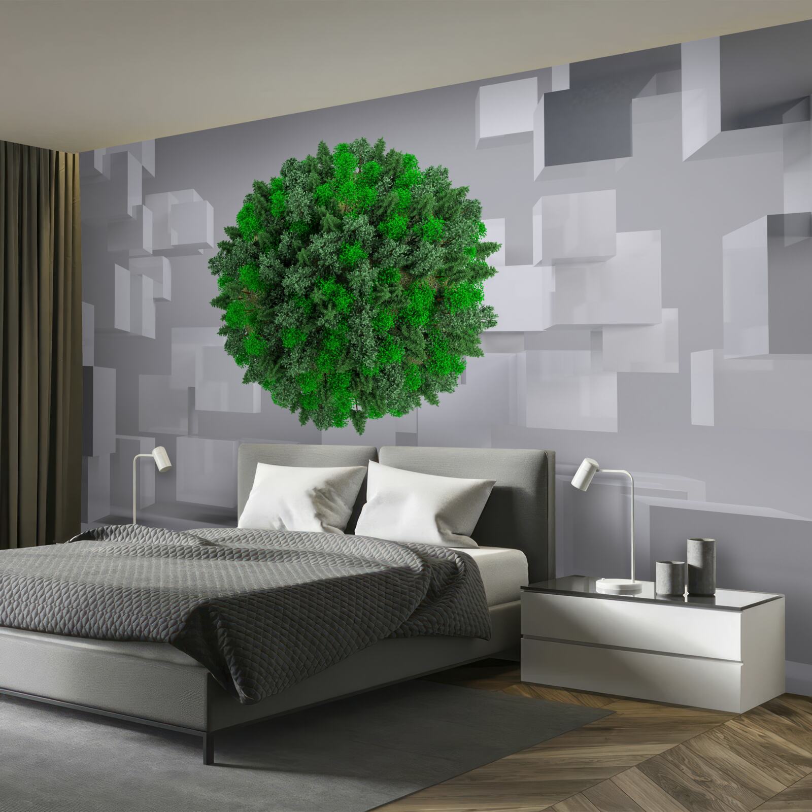 Фотошпалери геометрична карта, вкрита зеленою мантією рослин