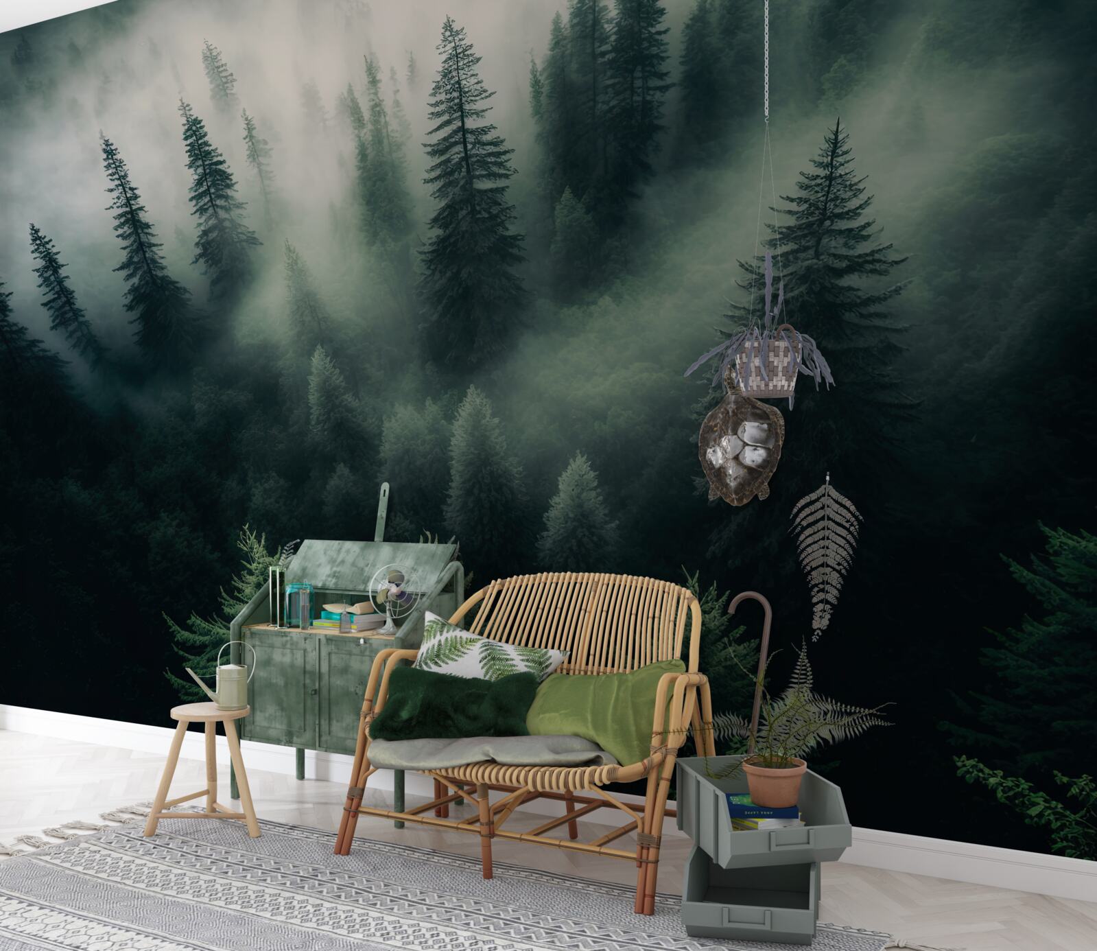 Фотошпалери туман у похмурому сосновому куточку