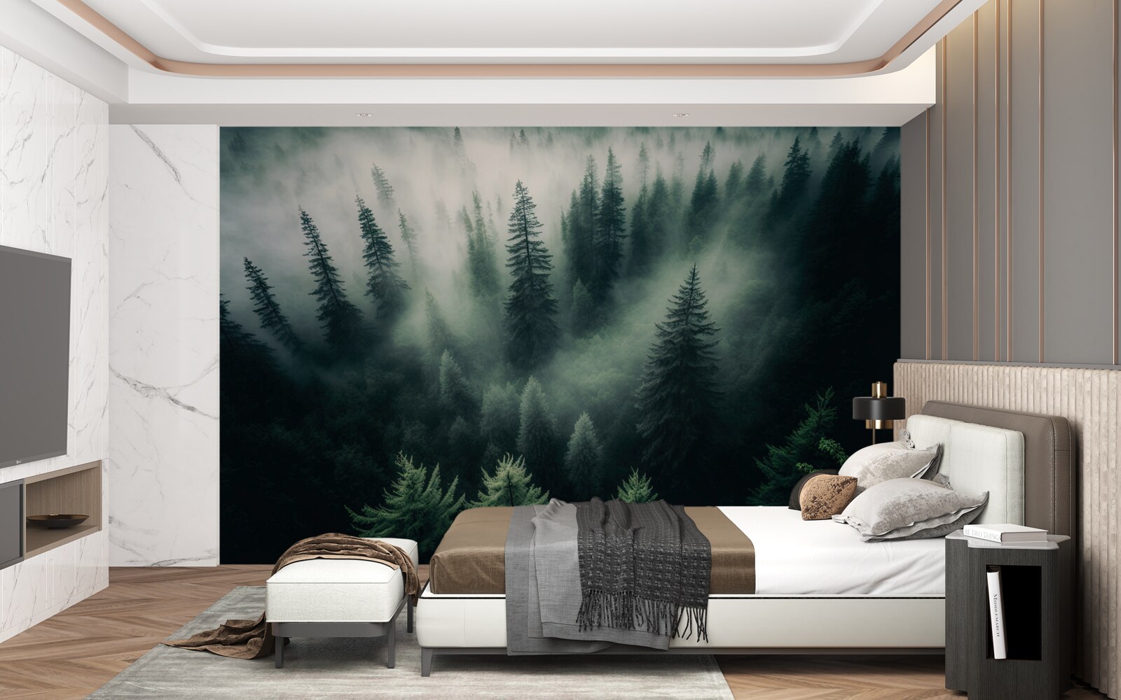 Фотошпалери туман у похмурому сосновому куточку