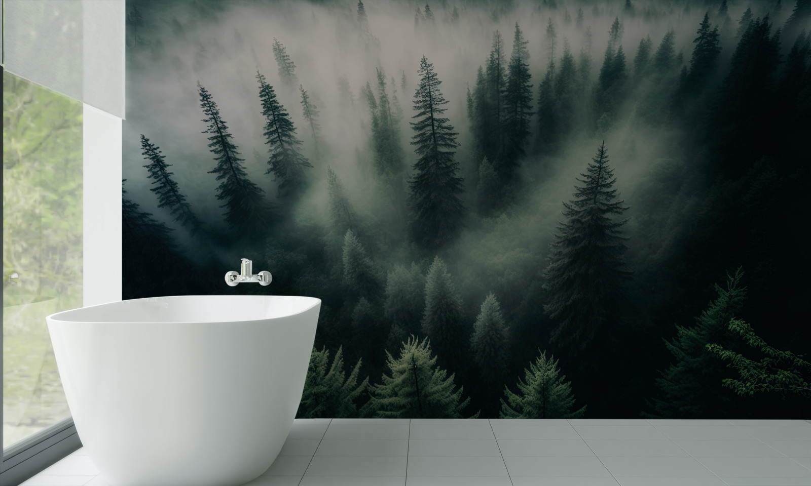 Фотошпалери туман у похмурому сосновому куточку