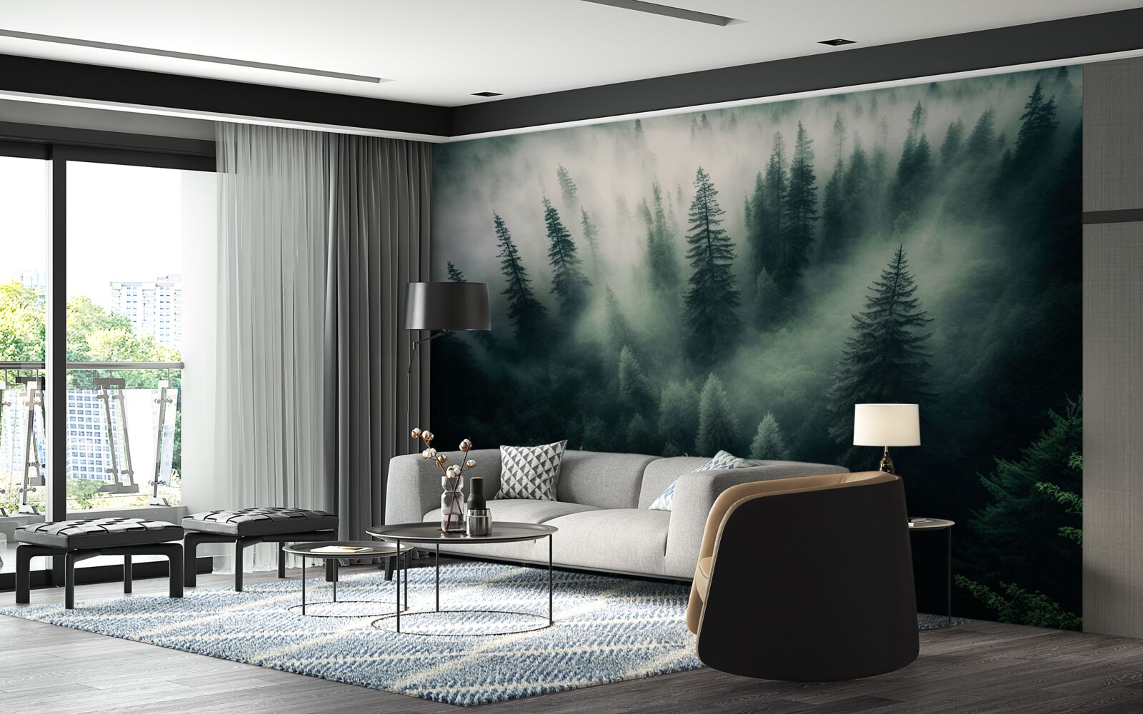 Фотошпалери туман у похмурому сосновому куточку