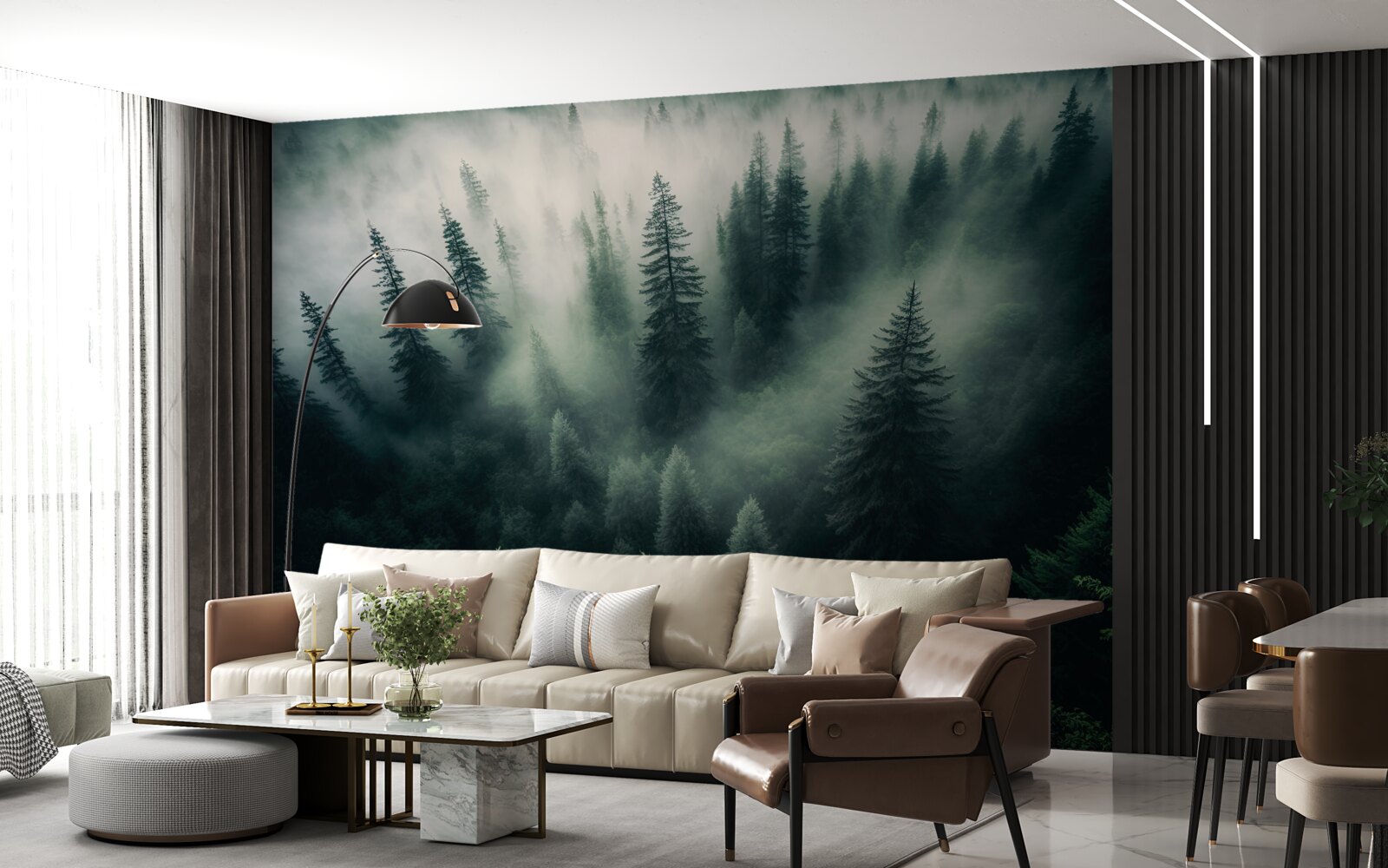 Фотошпалери туман у похмурому сосновому куточку